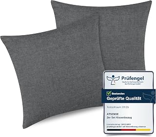 ATsense 2er Set Kissenbezug 80x80 cm - 100% Gewaschene Baumwolle, Dunkelgrau Kopfkissenbezug mit Reißverschluss, Oeko-TEX Zertifiziert Weich, Nicht Lleicht Verformbar