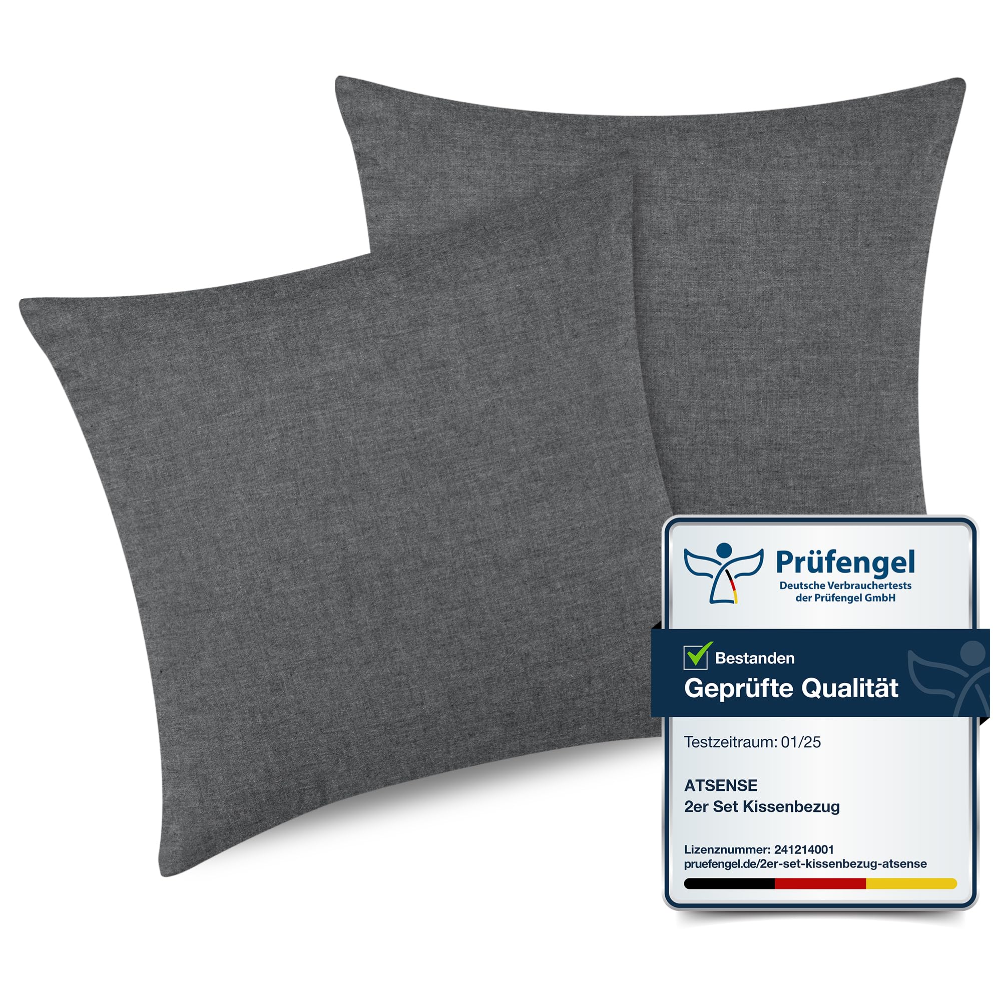 ATsense Juego de 2 Fundas de Almohada de 50 x 50 cm, 100% algodón Lavado, Color Gris Oscuro con Cremallera, Muy Suave de acogedora