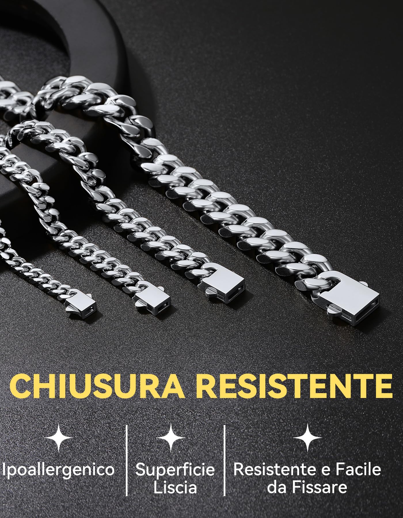 ChainsHouse Collana Uomo Acciaio a Catena Cubana Spessa Robusta, Larghezza 5/7/9/12 MM Lunghezza 46-76 CM, Placcato Oro/Nero/Argento Catenina Stile Hiphop Punk per Uomo Donna