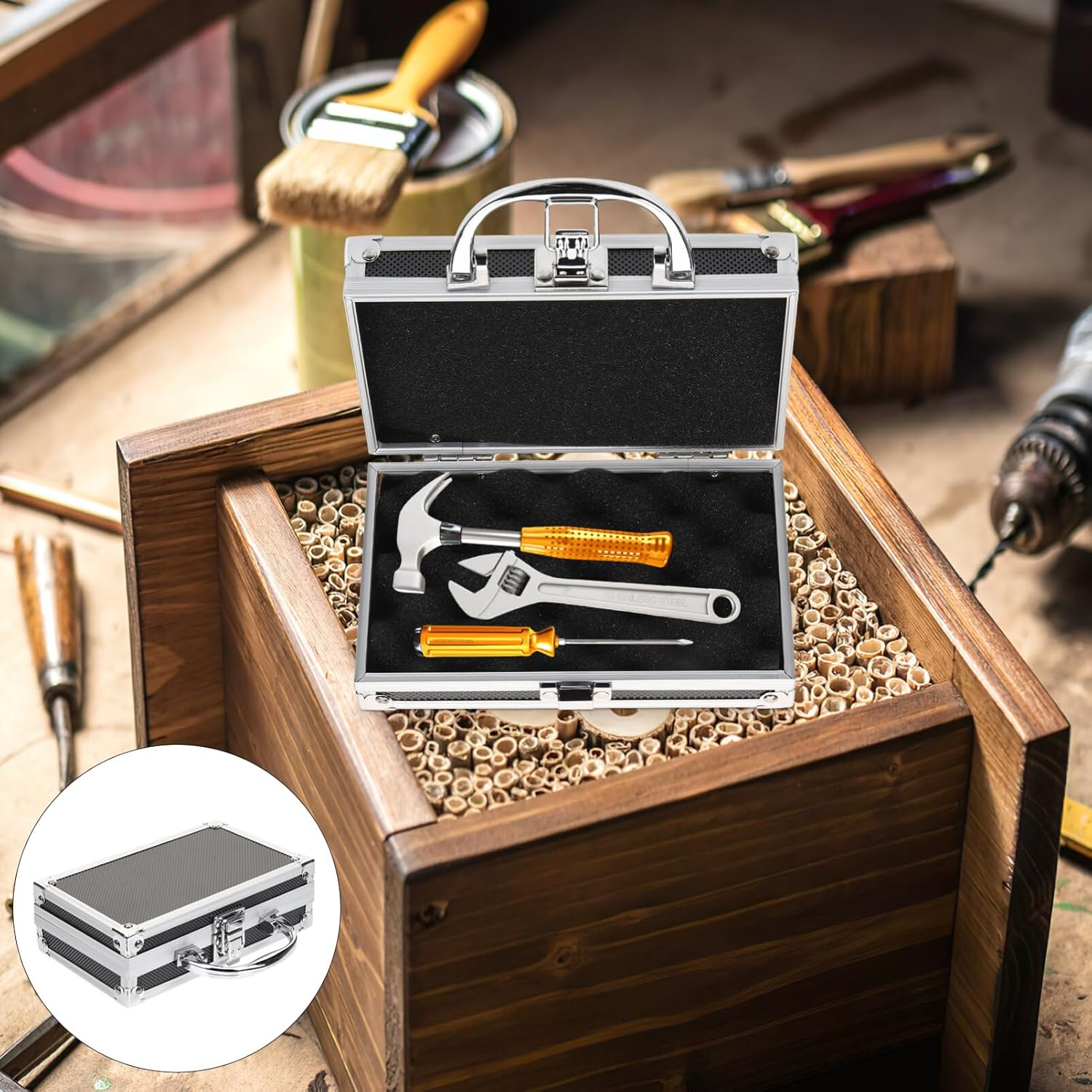 DOITOOL Aluminum Alloy Toolbox Portable Tool Storage Box Organizer with Large Capacity and Reinforced Handle for Tools and Accessories 7 X 7 X 7 Inches