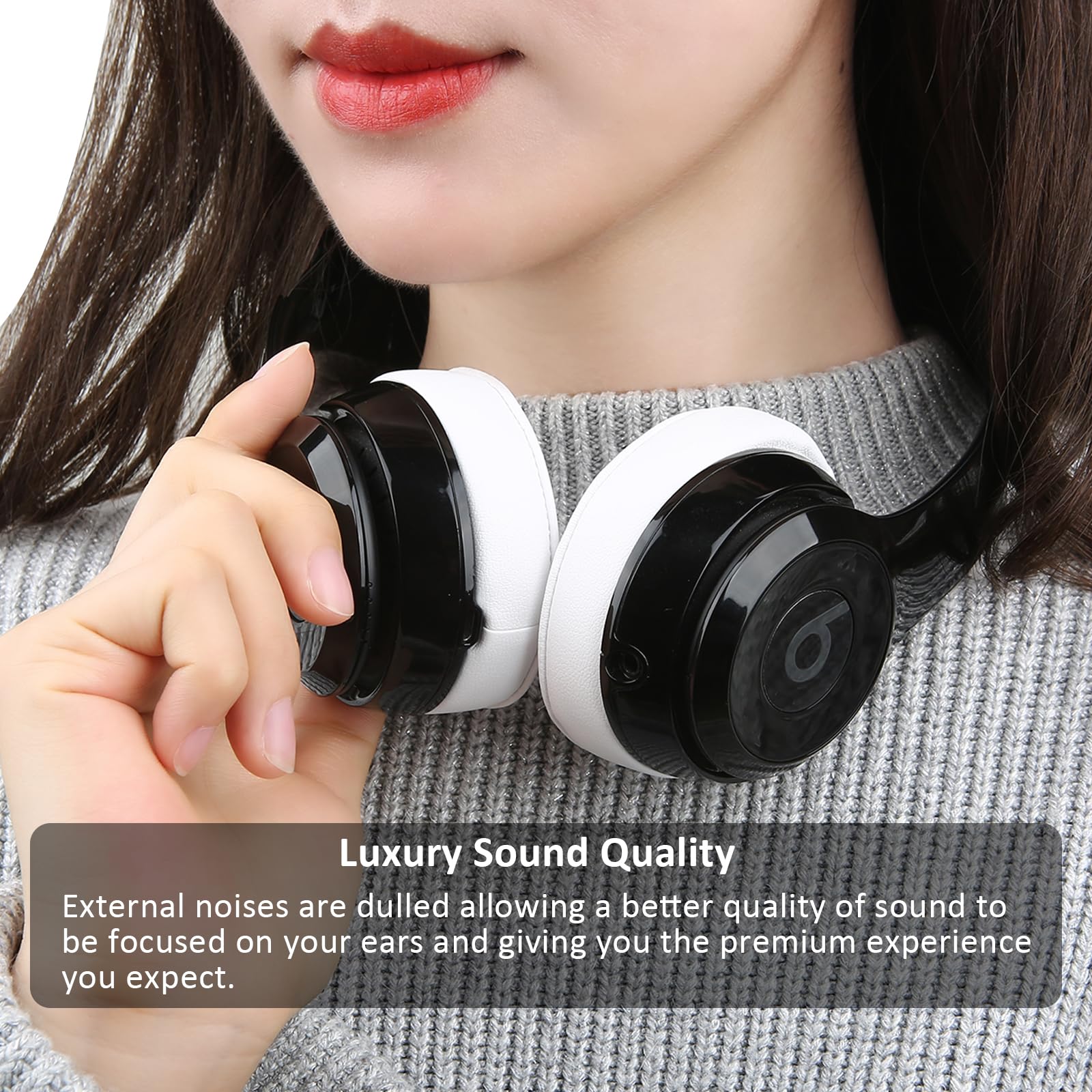 Replacement Earpad Ear Cushion Pads Compatible with Beats Solo2 and Solo3 with Stronger Adhesive and Upgrade Memory Foam (White)