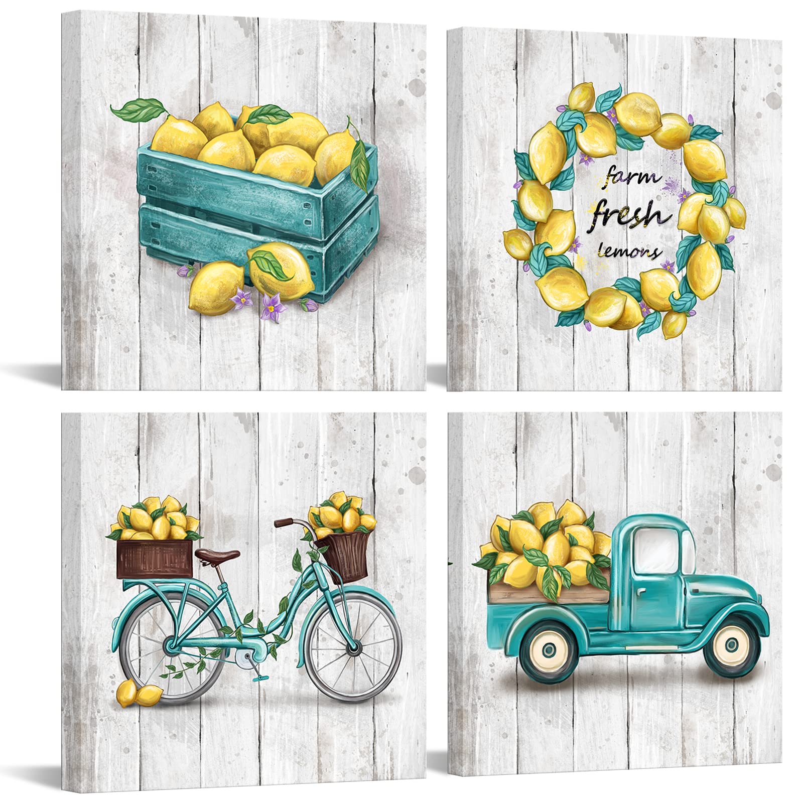 Artsbay Lemon Wall Art Lemon Fruit Word Pictures Canvas Print Modern Kitchen Artwork for Wall Farmhouse Living Room Office Decoration