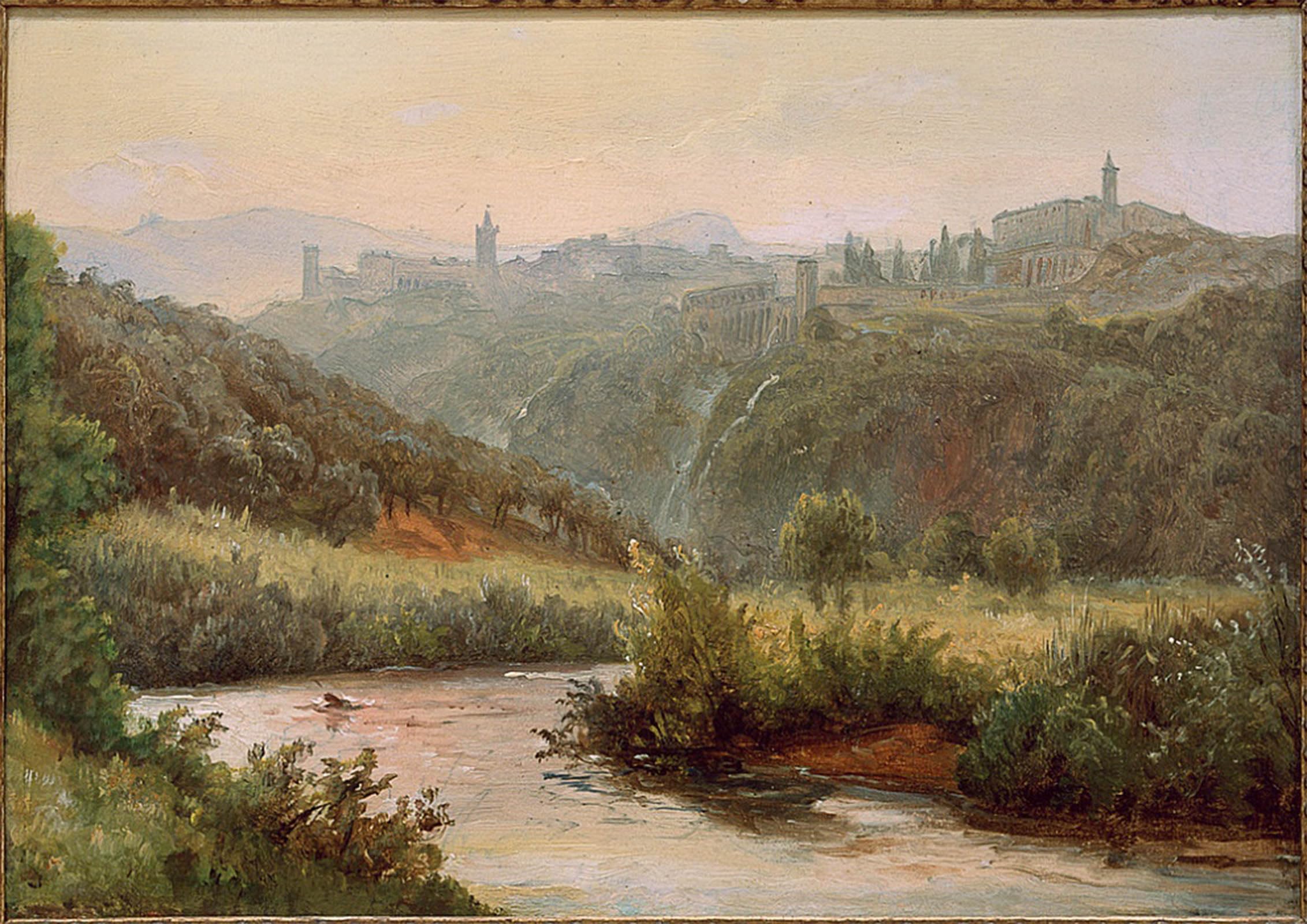 RZHRHJES Retro Picture Portrait Oil Painting Modern Wall Artwork View of Tivoli and the Waterfalls by Carl Morgenstern Canvas Poster for Home Decor 60x90cm