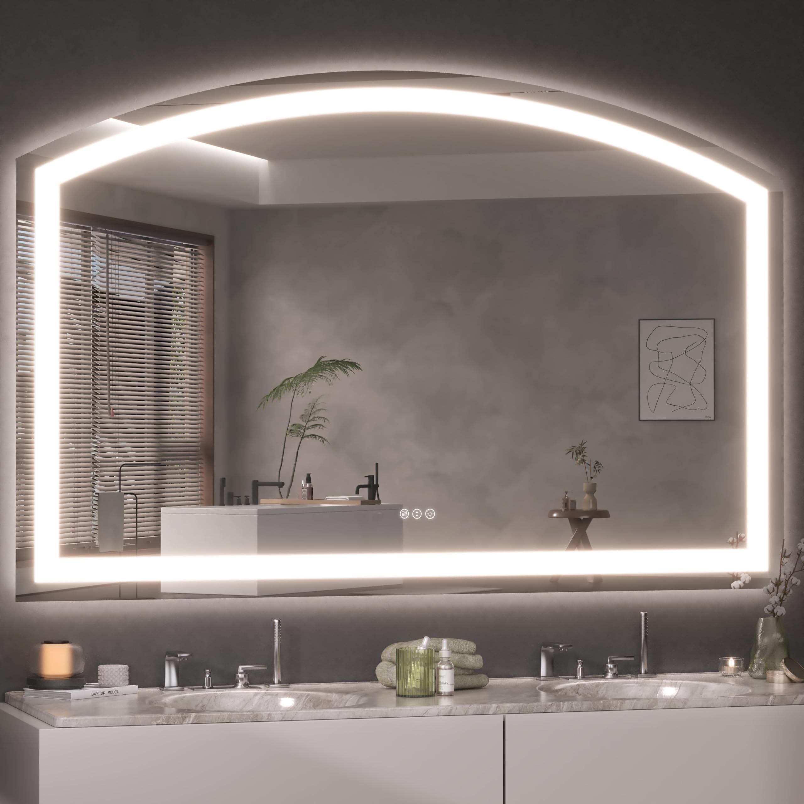 Hasipu Badspiegel mit Beleuchtung 140x91cm, LED Badezimmerspiegel, Entfoggen Bad Spiegel Wandspiegel, 3 Farben Dimmbar, Touch-Schalter, Energiesparend Lichtspiegel