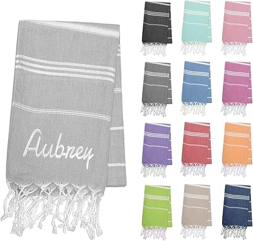 Toallas de playa de algodón personalizadas con borlas para adultos, de gran tamaño, 39 x 70 pulgadas, toalla de playa turca personalizada con nombre