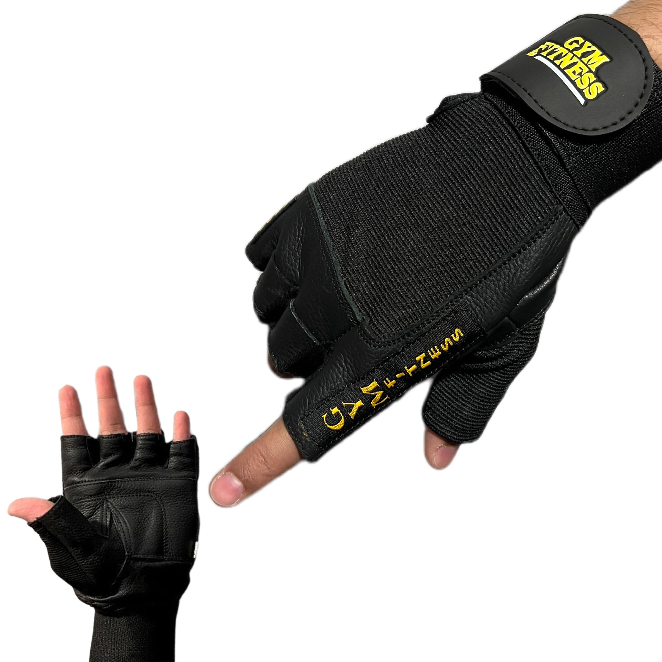 S&B Real Leather Workout Gloves for Men and Women,Exercise Gloves for Weight Lifting, Gym, Training, Cycling, Crossfit, Breathable with Wrist Support (Large)