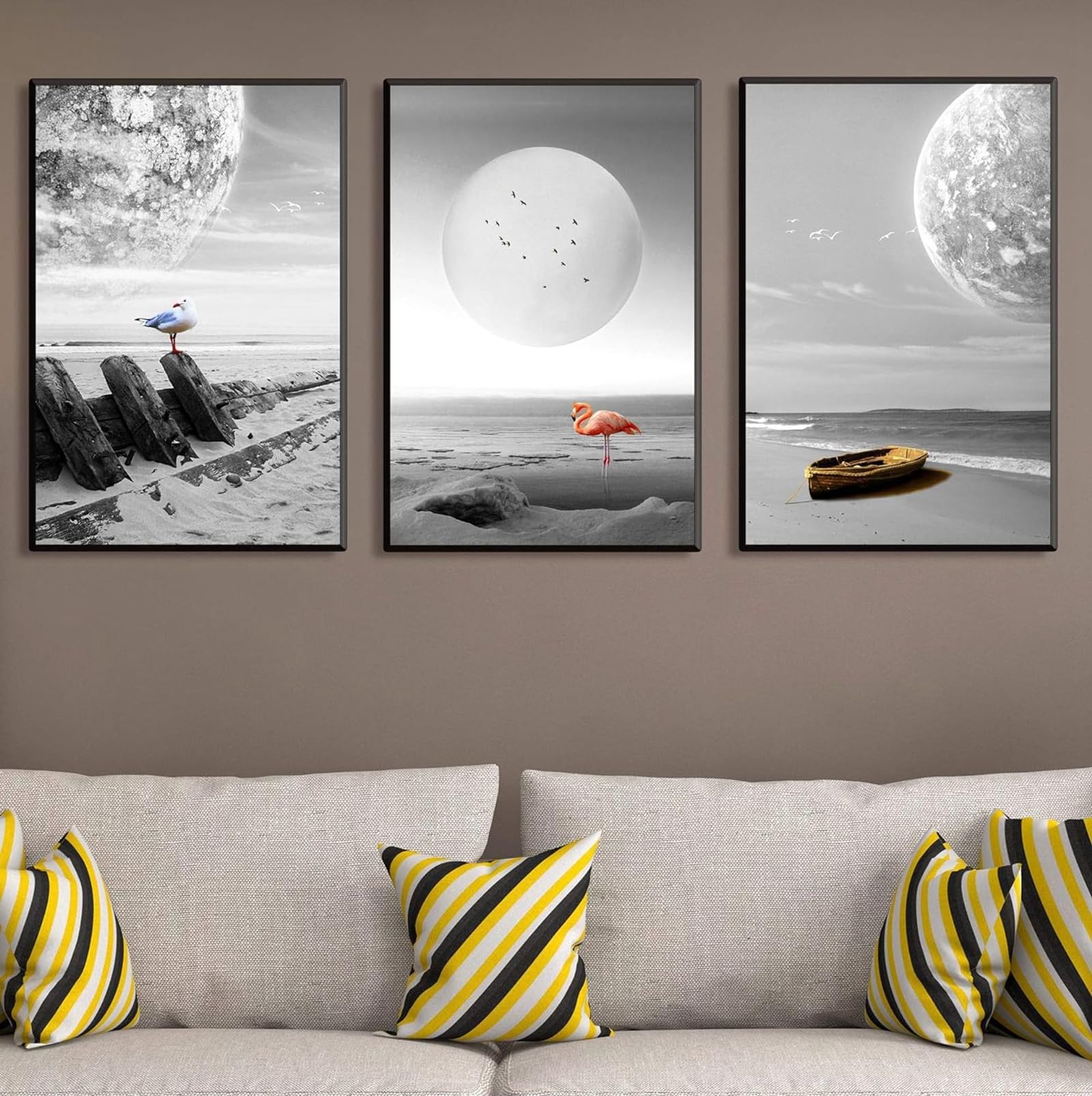 Tableau Lune et Mer Noir et Blanc - Affiche décoration murale salon et chambre 3x60x90cm