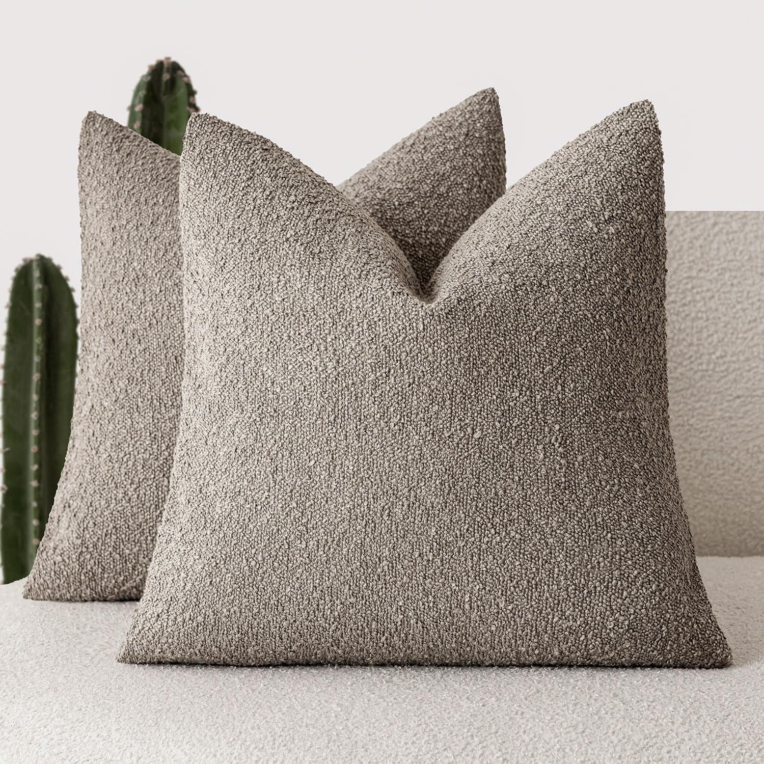 Foindtower Set of 2, Decorative Textured Boucle Throw Pillow Covers Accent Solid Pillow Cases Neutral Soft Cozy Couch Cushion Case for Chair Sofa