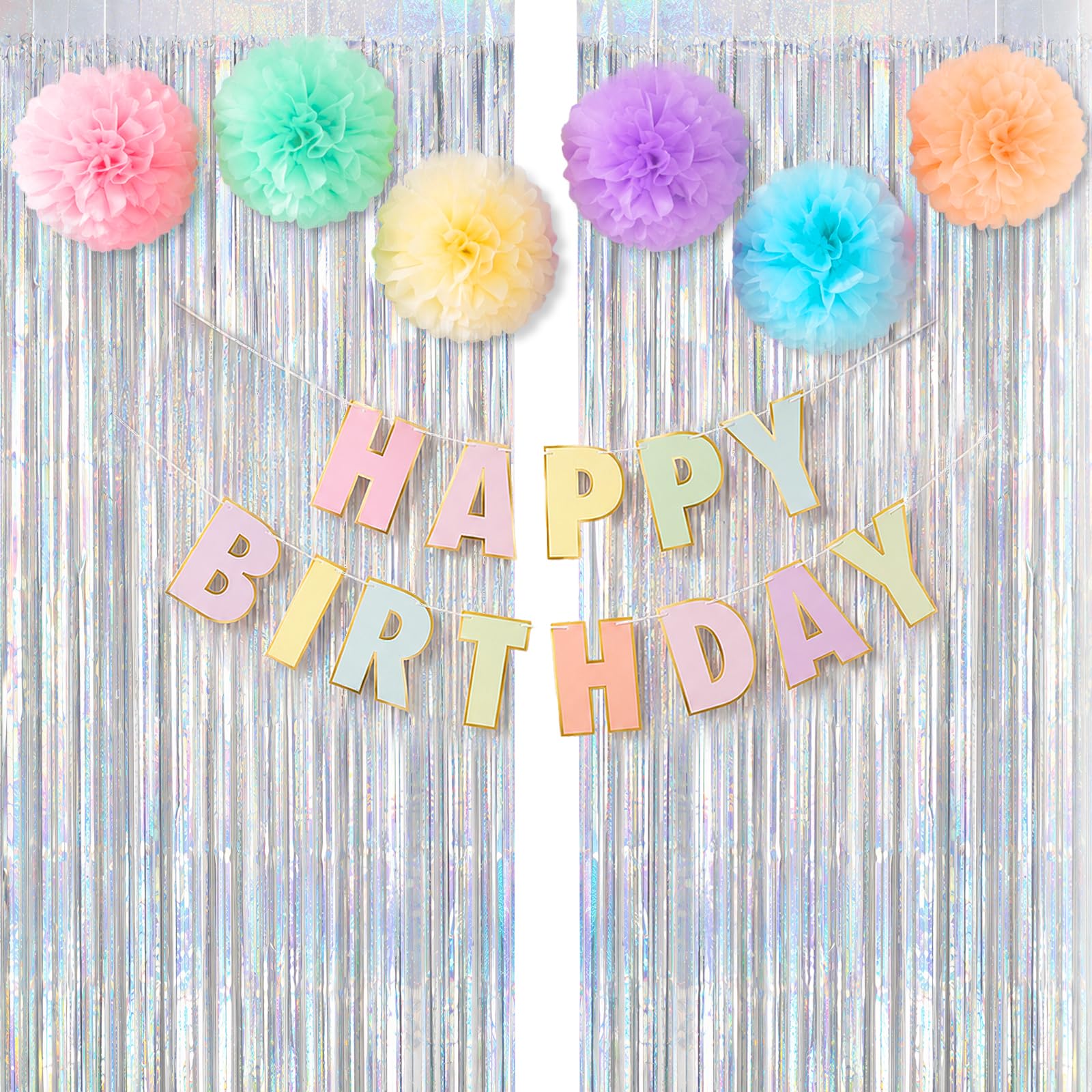 G2PLUS Pastel Birthday Decorations Set, Birthday Party Backdrop Decorations