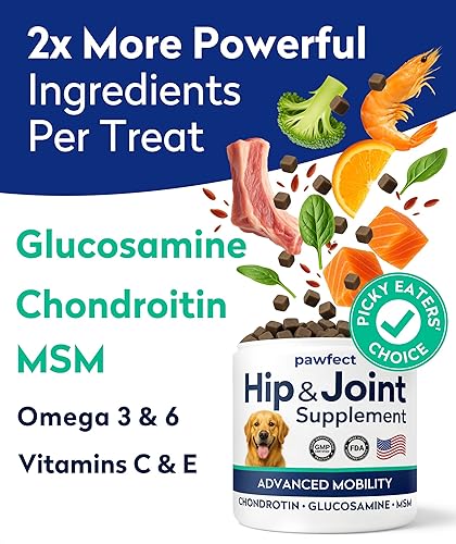 Vista 10 de Pawfect Mobility - Masticables de glucosamina para perros, suplemento de salud de cadera y articulaciones con omega-3, condroitina, MSM, fabricado