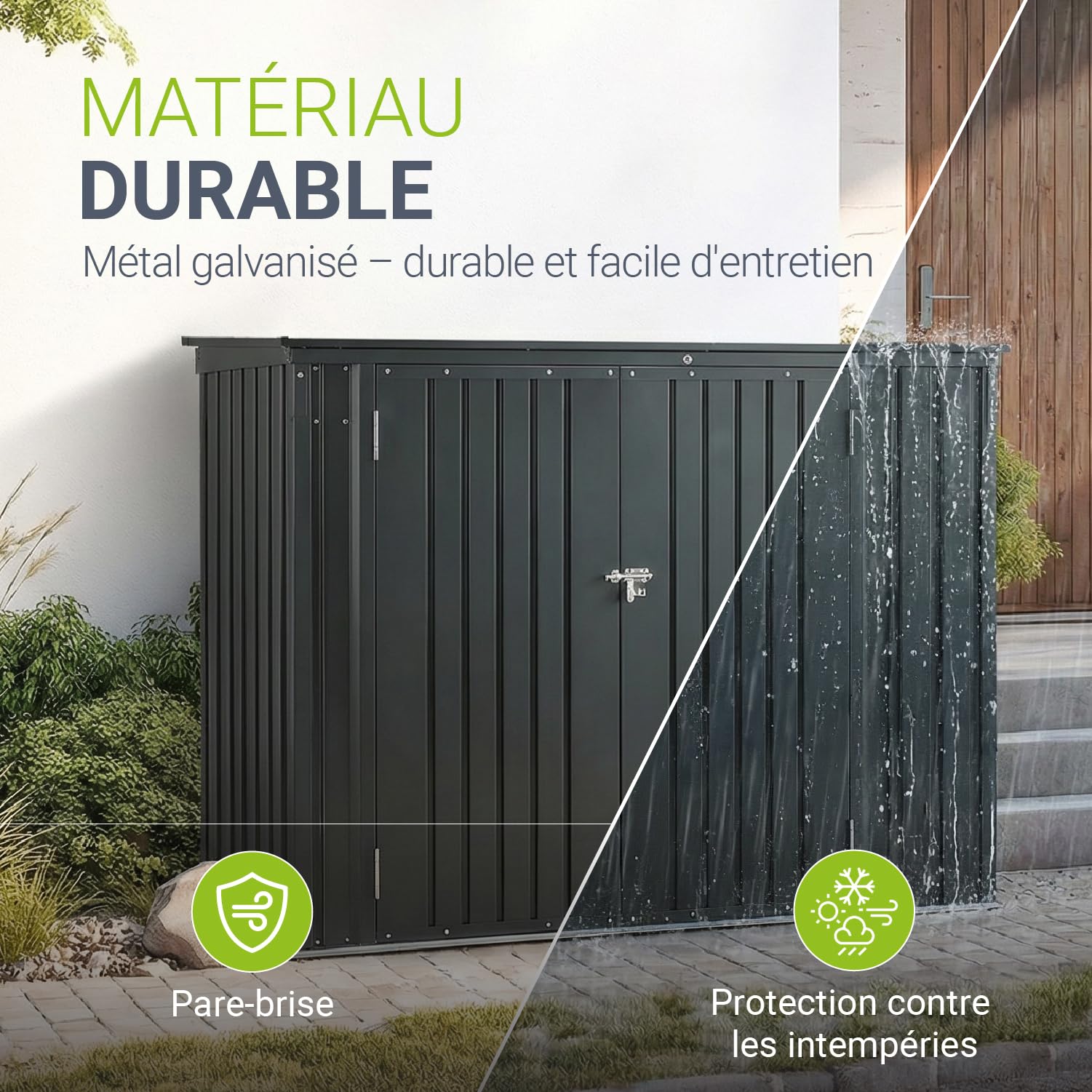 Juskys Conteneur pour 3 poubelles Namur 3 bacs de 120 litres – 2 m² – 2 Portes – Coffre, boîte, boîtier de Rangement Gris