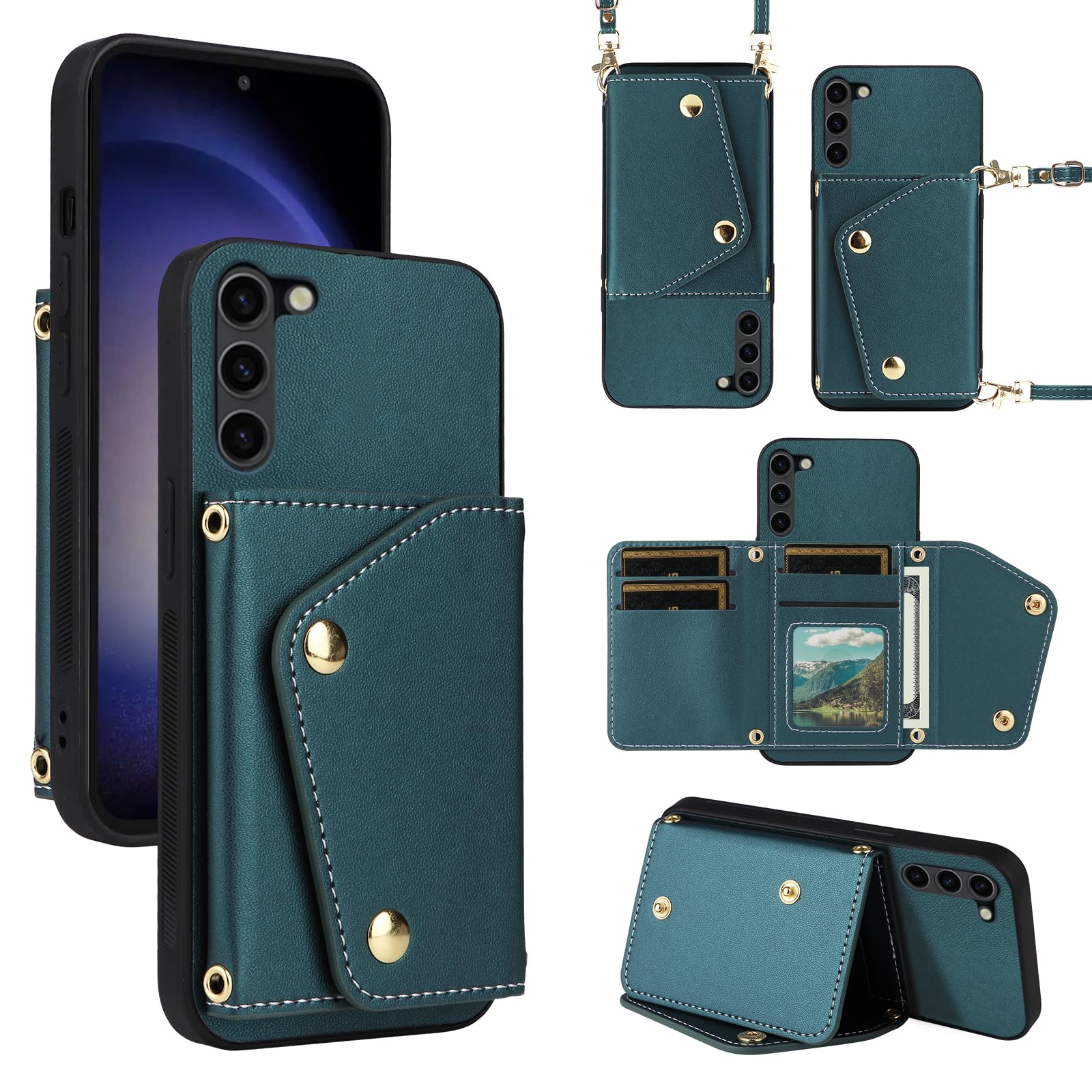 Dibosom Luxury Wallet Case for Samsung Galaxy S23 Plus S23+ 5G with Thin Slim Flip Purse & Shoulder Strap,Credit Card Holder Stand Phone Cover for