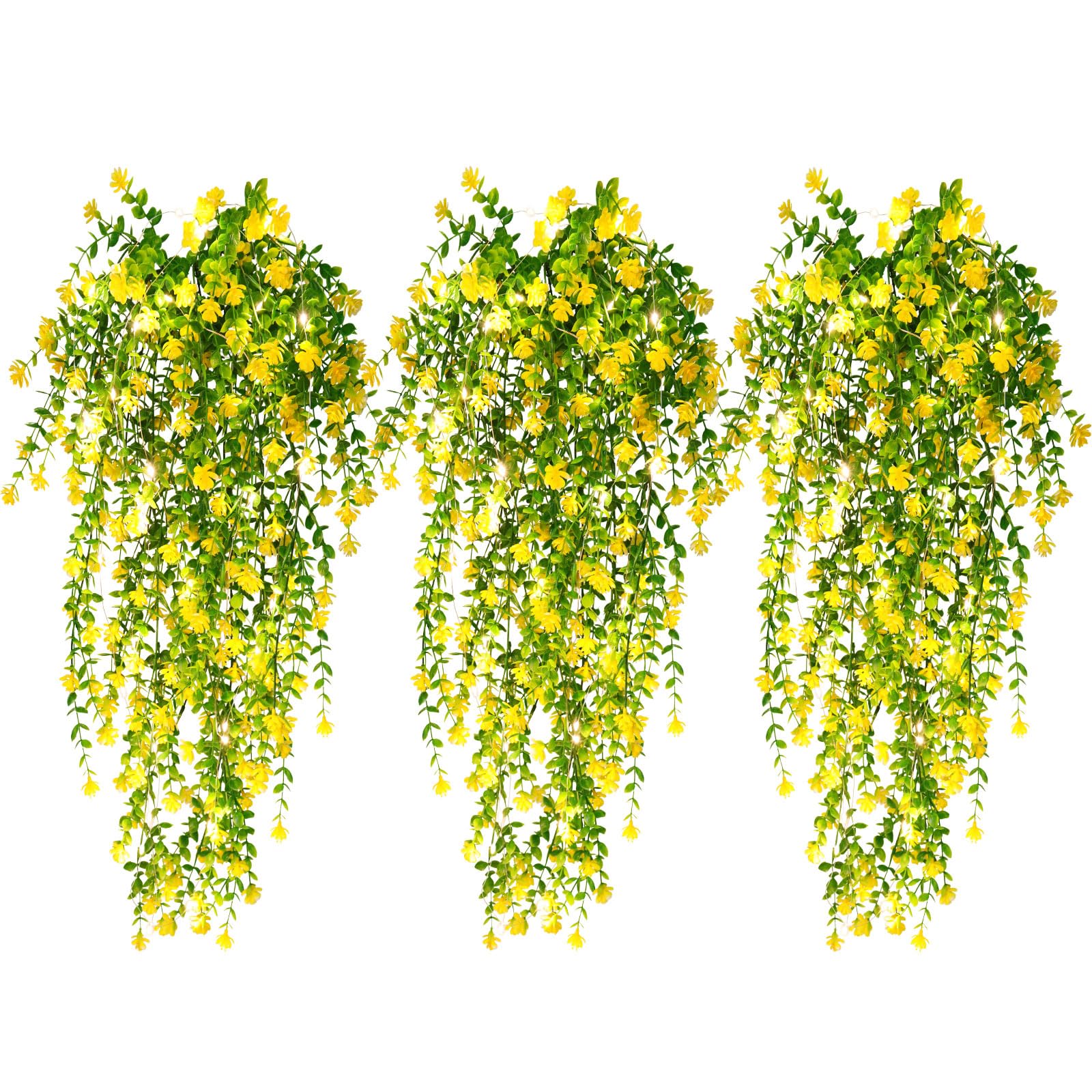 RECUTMS Outdoor Fake Hanging Plants,Hanging Yellow Flowers Vines with Light