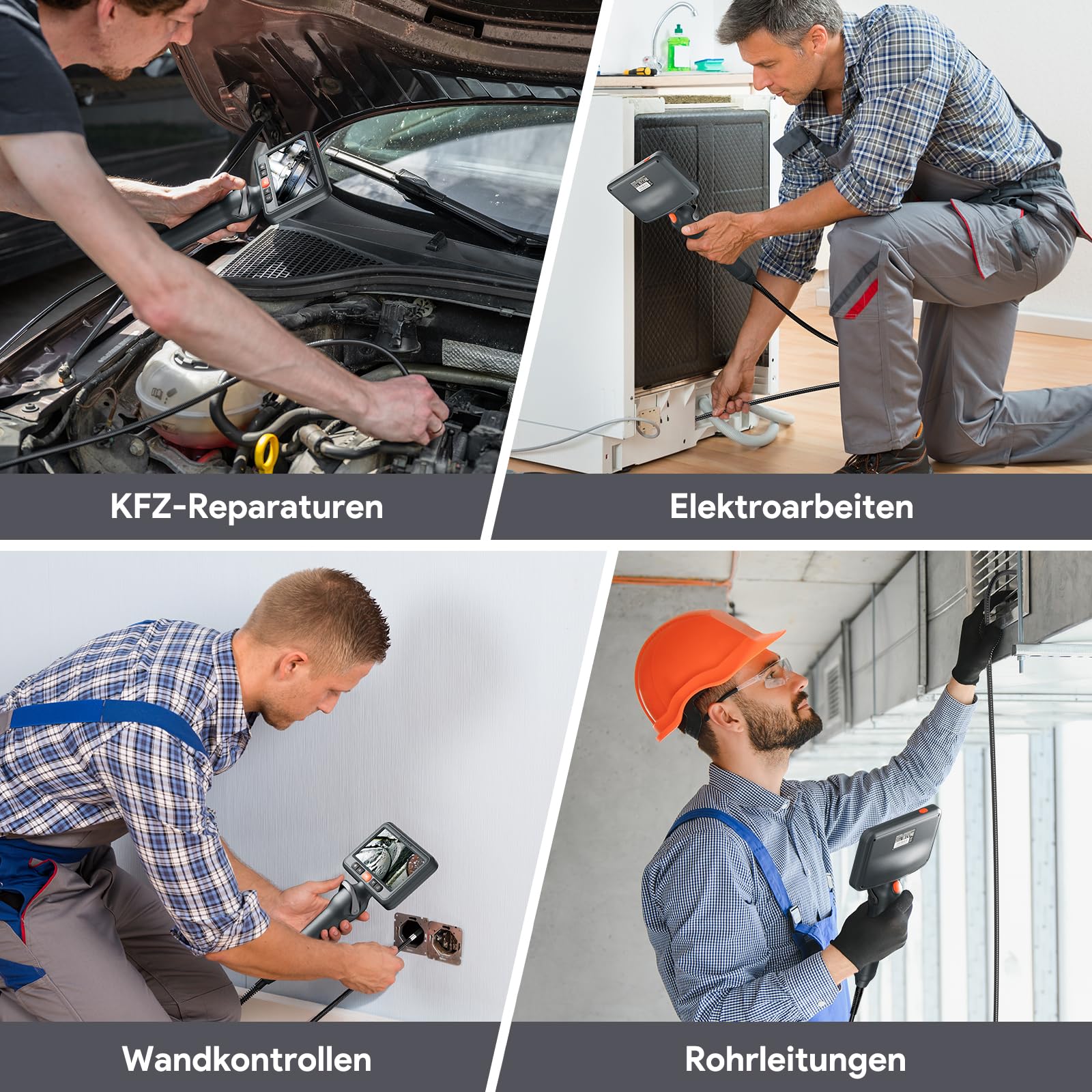 DEPSTECH Dual Lens Endoskopkamera mit Licht, 1080P Drehbar Endoskop, 5 Zoll IPS-Bildschirm Inspektionskamera beweglicher Kopf, Rohrkamera mit 6+1 LEDs, 32G Karte und Tragetasche-1.5M