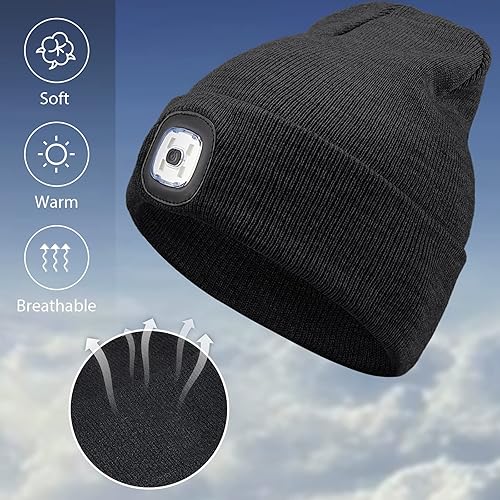 Miniatura 2 de Zhanmai Paquete de 4 gorros con luz LED, recargable por USB, gorro de punto iluminado para invierno, regalos para hombres