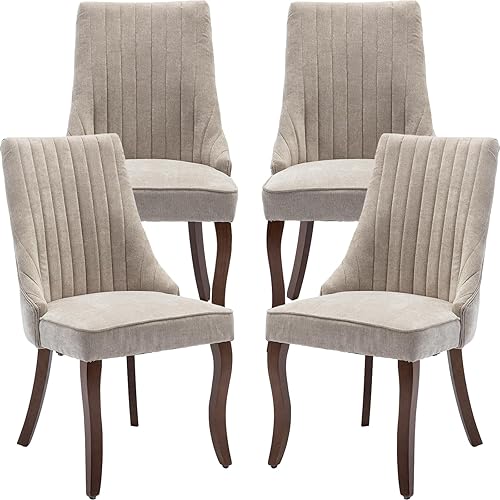 Juego de 4 sillas de comedor beige de mediados de siglo, modernas sillas de cocina y comedor, juego de 4, sillas de cocina tapizadas de tela, sillas