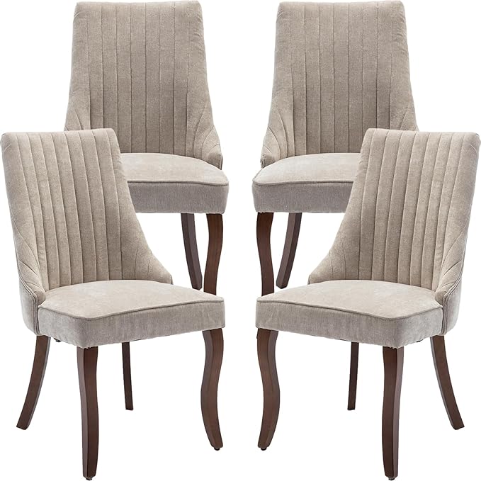 ODUSE-DAILY Beige Mid Century Dining Chairs Set of 4, Modern Kitchen