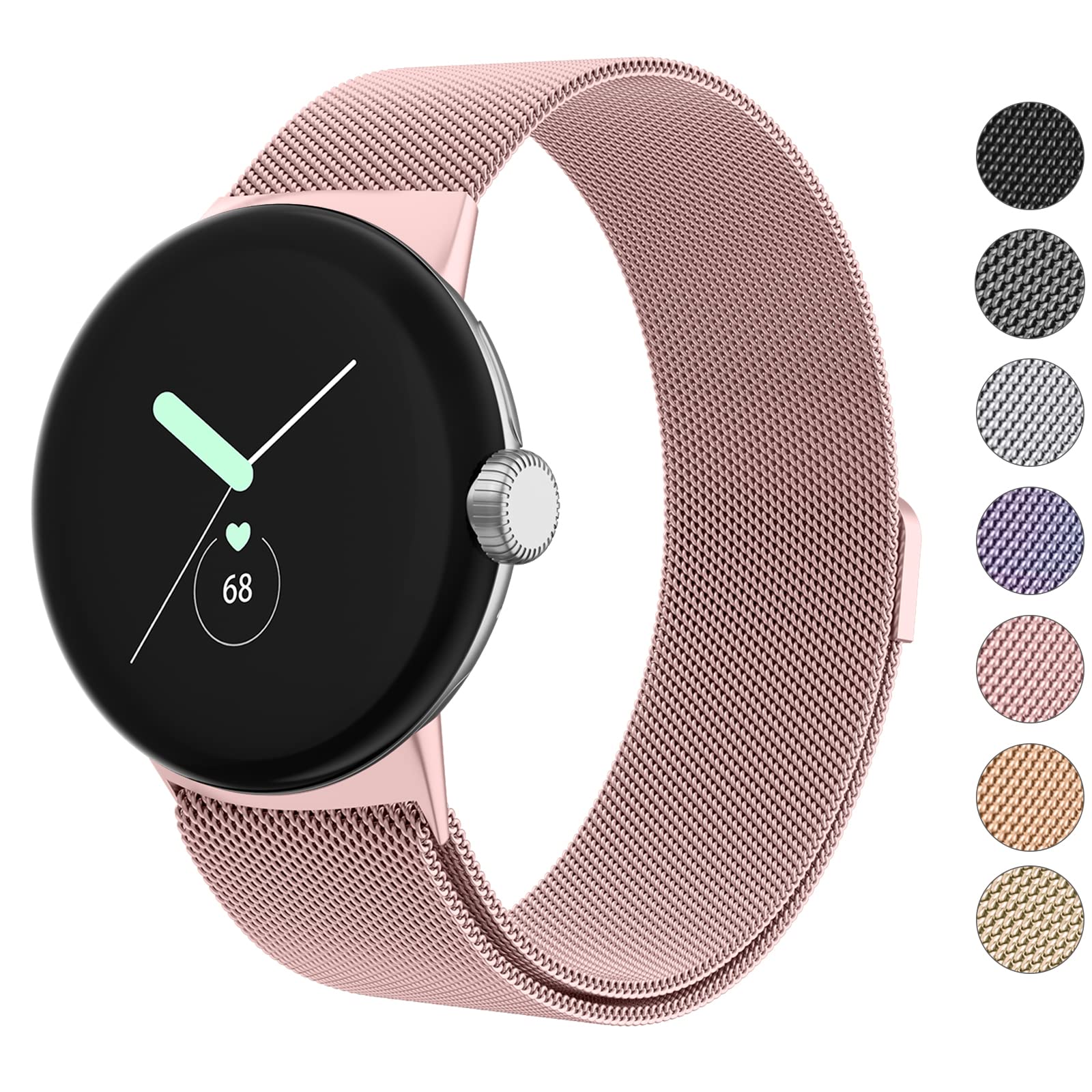 Amzpas Metal Band Compatible with Google Pixel Watch Bands for Women Men, Stainless Steel Mesh Loop Adjustable Wristband Replacement Strap for Google Pixel Watch 1/2 / 3 41mm Band