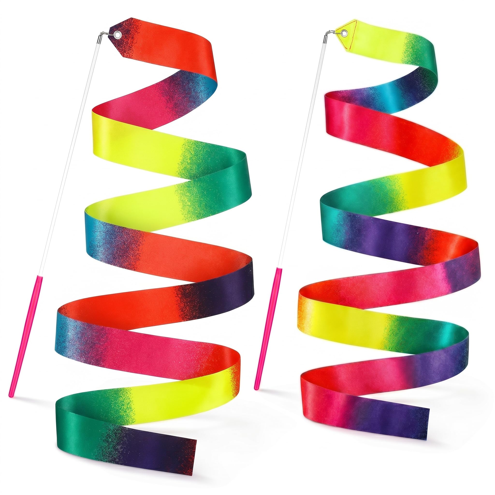 YGEOMER 2Pcs Neon Rainbow Gradient Dance Ribbons Kids