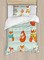 Vista 17 de Ambesonne Juego de funda de edredón de pesca, lubina de boca grande atrapando un bocado en espray de agua, imagen salvaje, juego de cama decorativo