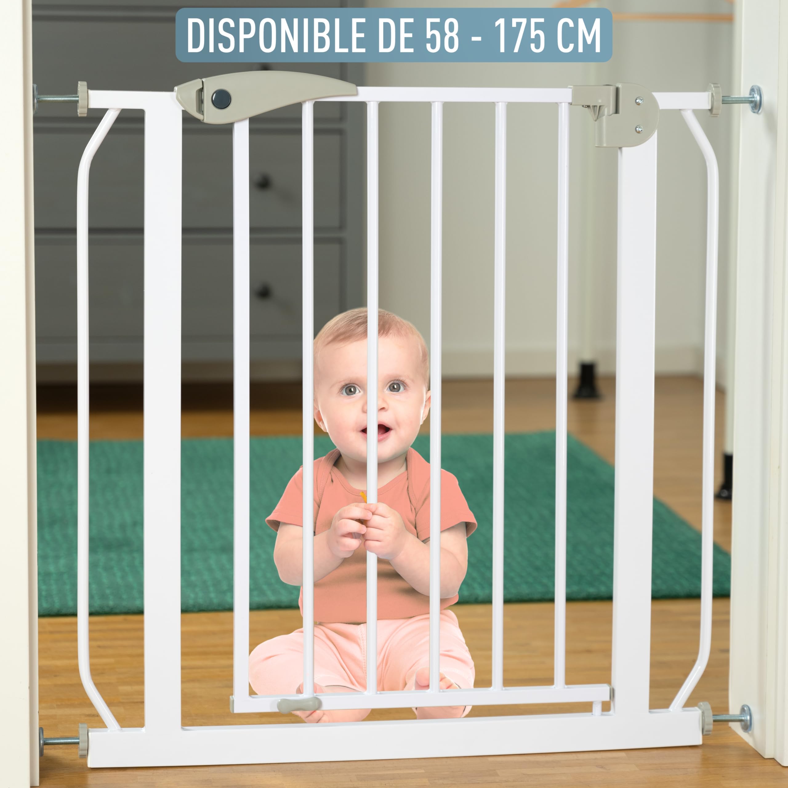 IB STYLE Barrera de Seguridad Berrin - Barrera de Protección, Fijación por Presión, para Puertas Anchas, Sistema Antiapertura, Mascotas y Cachorros, Blanco, Ancho: 88-96 cm