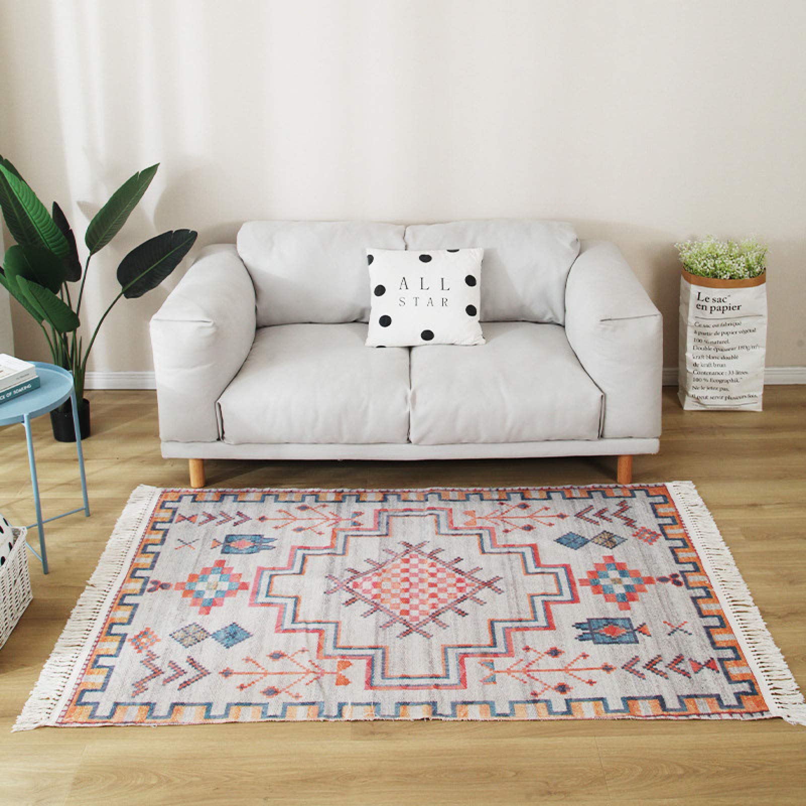 Grand tapis en coton tissé anti-sol froid 200x300 pour salon et porte