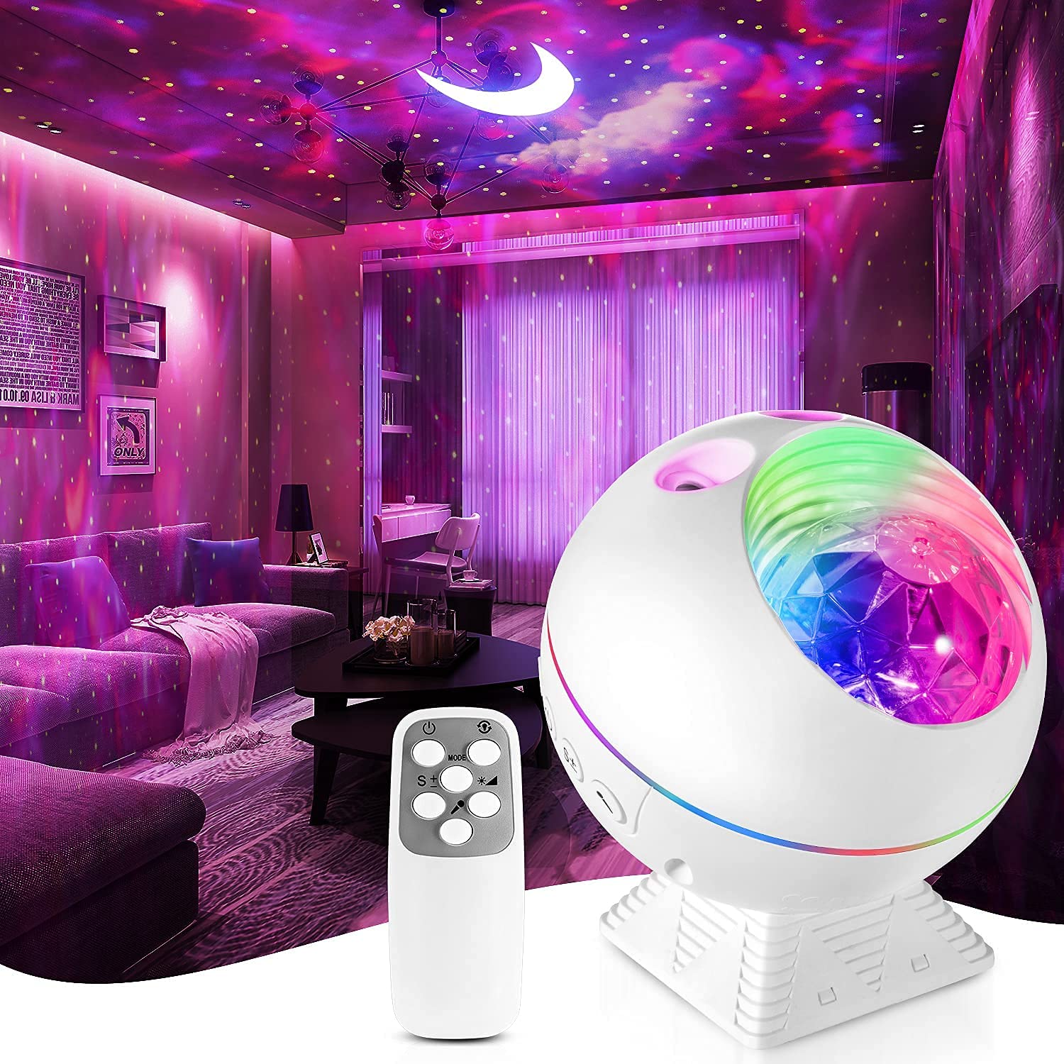 furein Star Projector - Galaxy Projector Light with Remote Control Colors Changing Music Bluetooth Speaker Timer,Ocean Wave Led Night Light Lamp for Bedroom