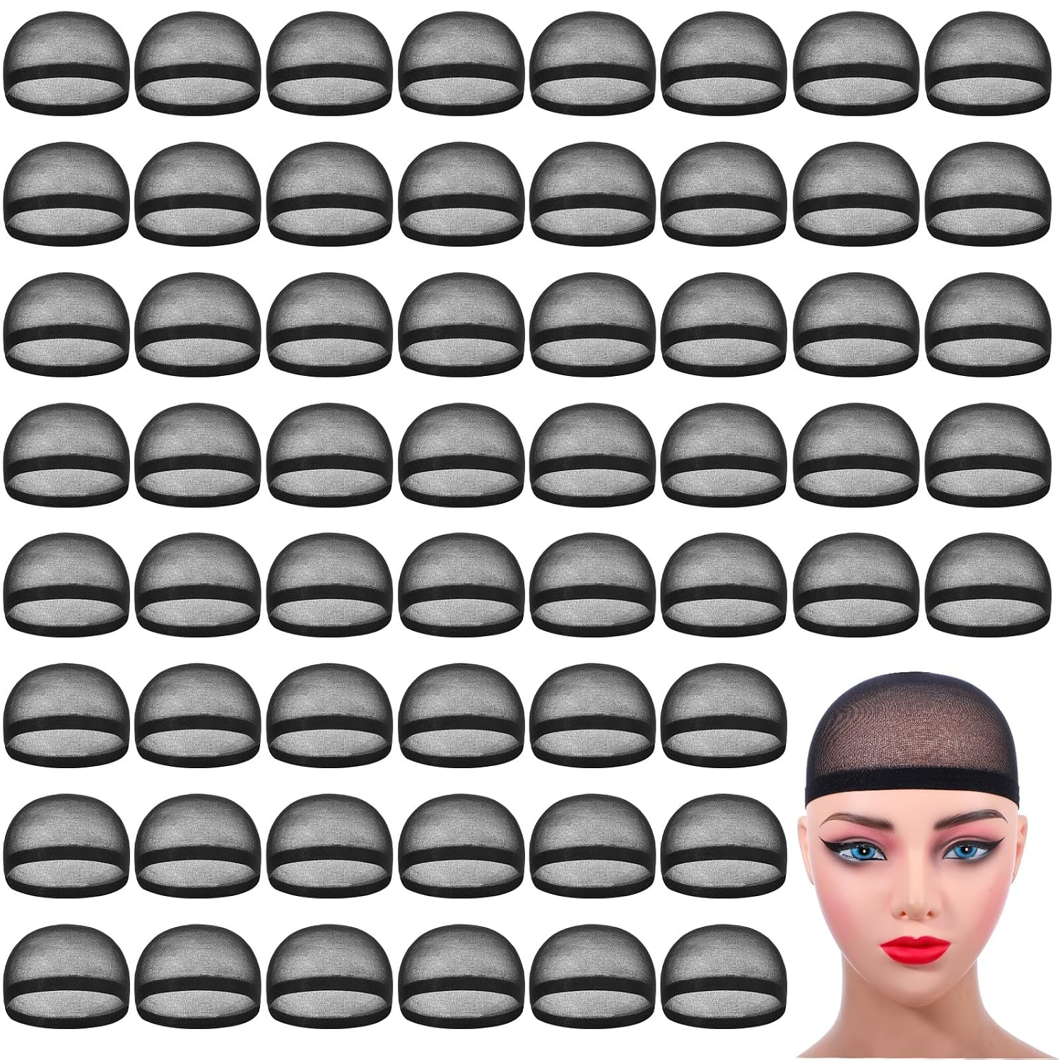 150 Pieces Black Wig Caps, Stretchy Nylon Stocking Wig Caps with Wide Elastic Band, Breathable Liners for Women and Men