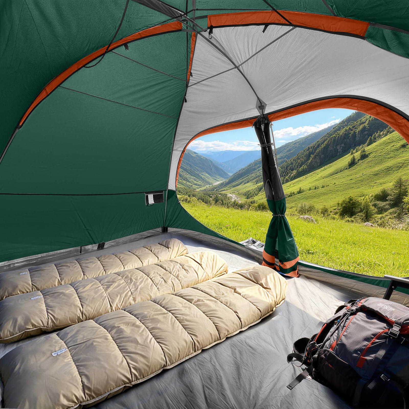 CAMPROS CP Familienzelt 6-8 Personen mit Stehhöhe 193CM, Großes Campingzelt wasserdicht mit Vorzelt & Belüftung, Cabin Zelt für Familien Camping & Festival