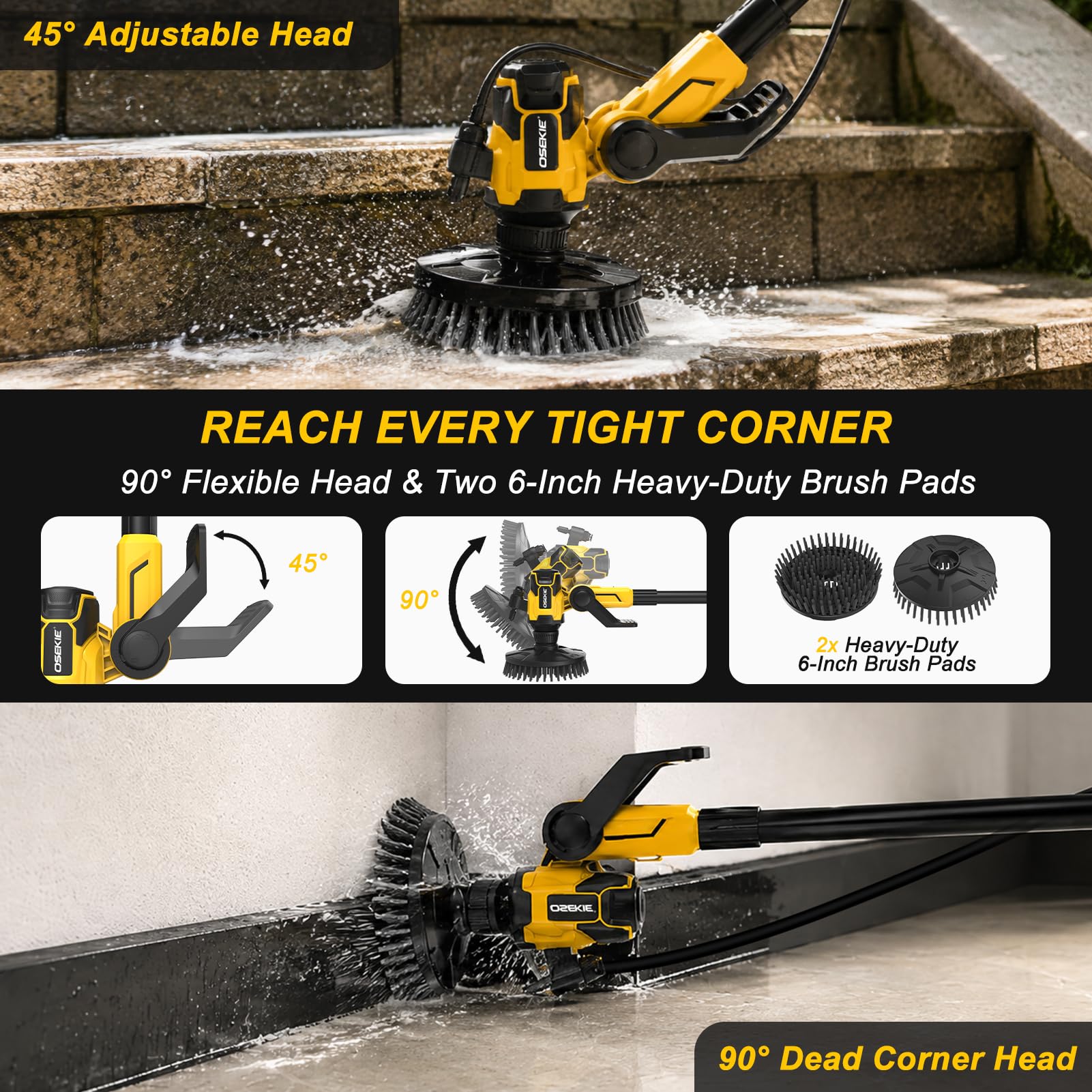 Scrubber senza spazzole senza fili da 15,2 cm, compatibile con DeWalt 20 V Max (solo strumento), 2 velocità 350 giri/min, spazzola elettrica per pavimenti con valvola per tubo dell'acqua, testa