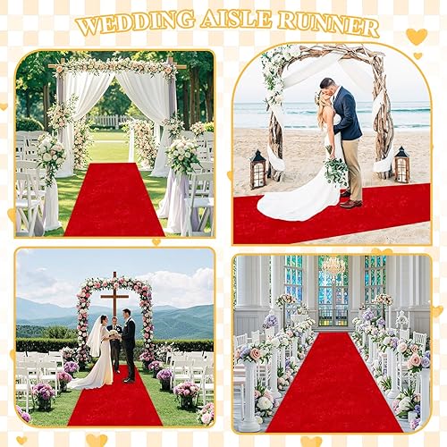 Miniatura 6 de FOTSHARER Camino de pasillo de boda, alfombra roja para fiesta, 4 x 15 pies, alfombra de terciopelo al aire libre, camino de pasillo de boda,