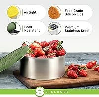 Vista 3 de Recipientes de acero inoxidable con tapas, juego de 5, recipientes de alimentos de acero inoxidable a prueba de fugas, contenedor de almacenamiento
