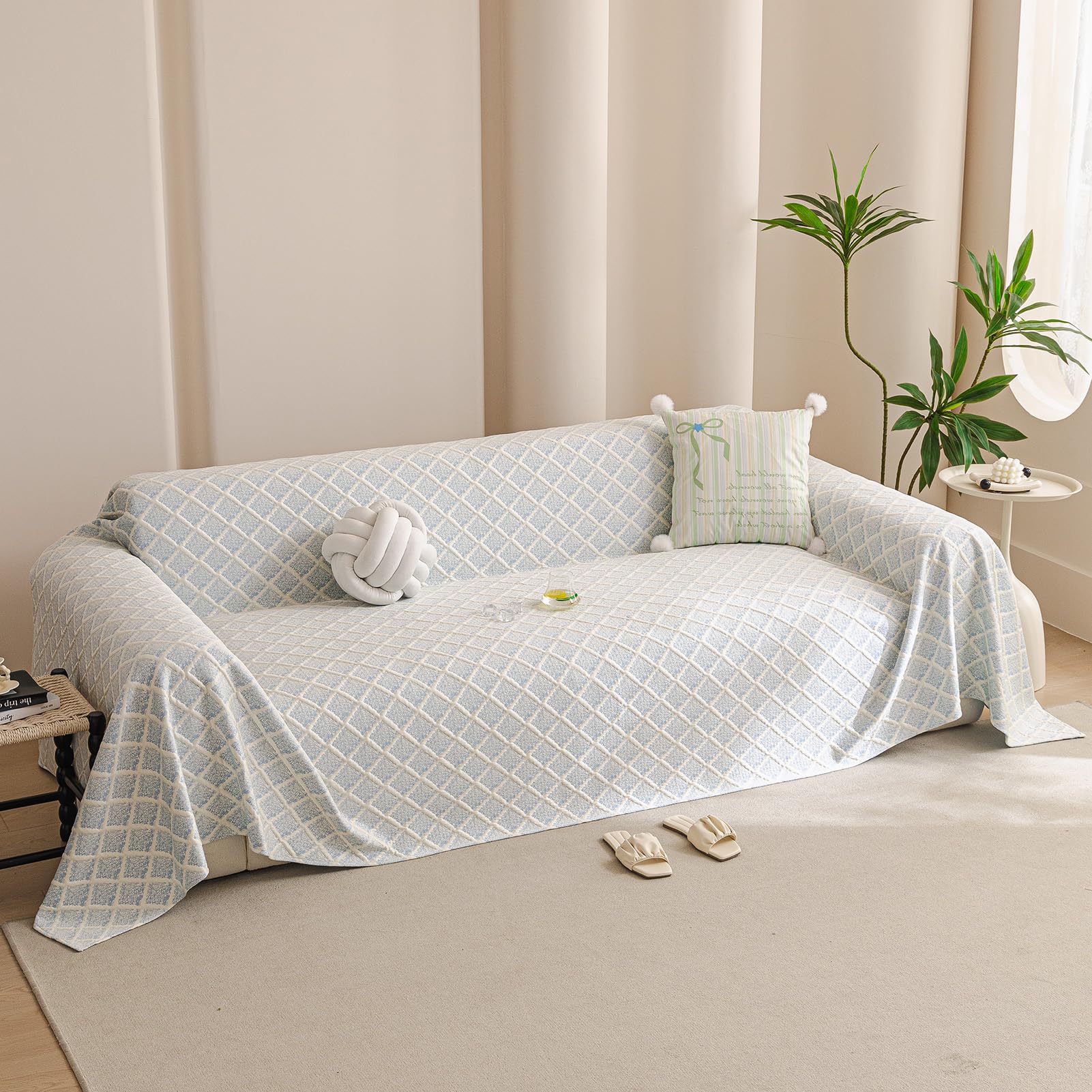 DEZYPZAM Summer Cooling Couch Cover Ice Silk, Ice Silk Washable & Breathable Couch Covers, Skin-Friendly Sofa Blanket, for Settees Couch Sofa, Bed and Armchair (Blue,180x130cm)
