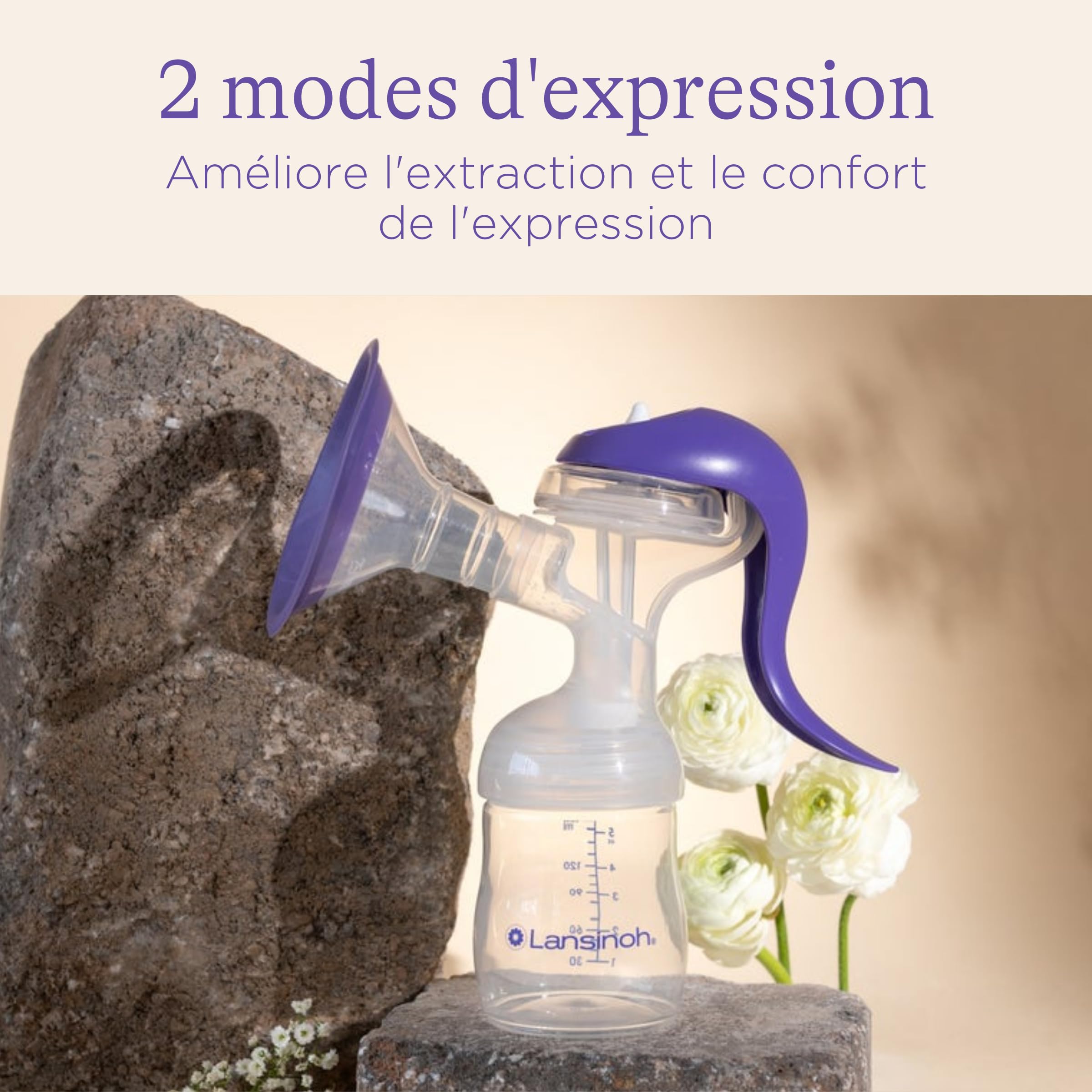 Lansinoh Tire-lait Manuel – Expression du Lait Maternel Sans Pile ni Branchement – Système Bi-Phase Stimulation & Expression – Téterelle ComfortFit – Léger, Discret, Utilisation à Une Main
