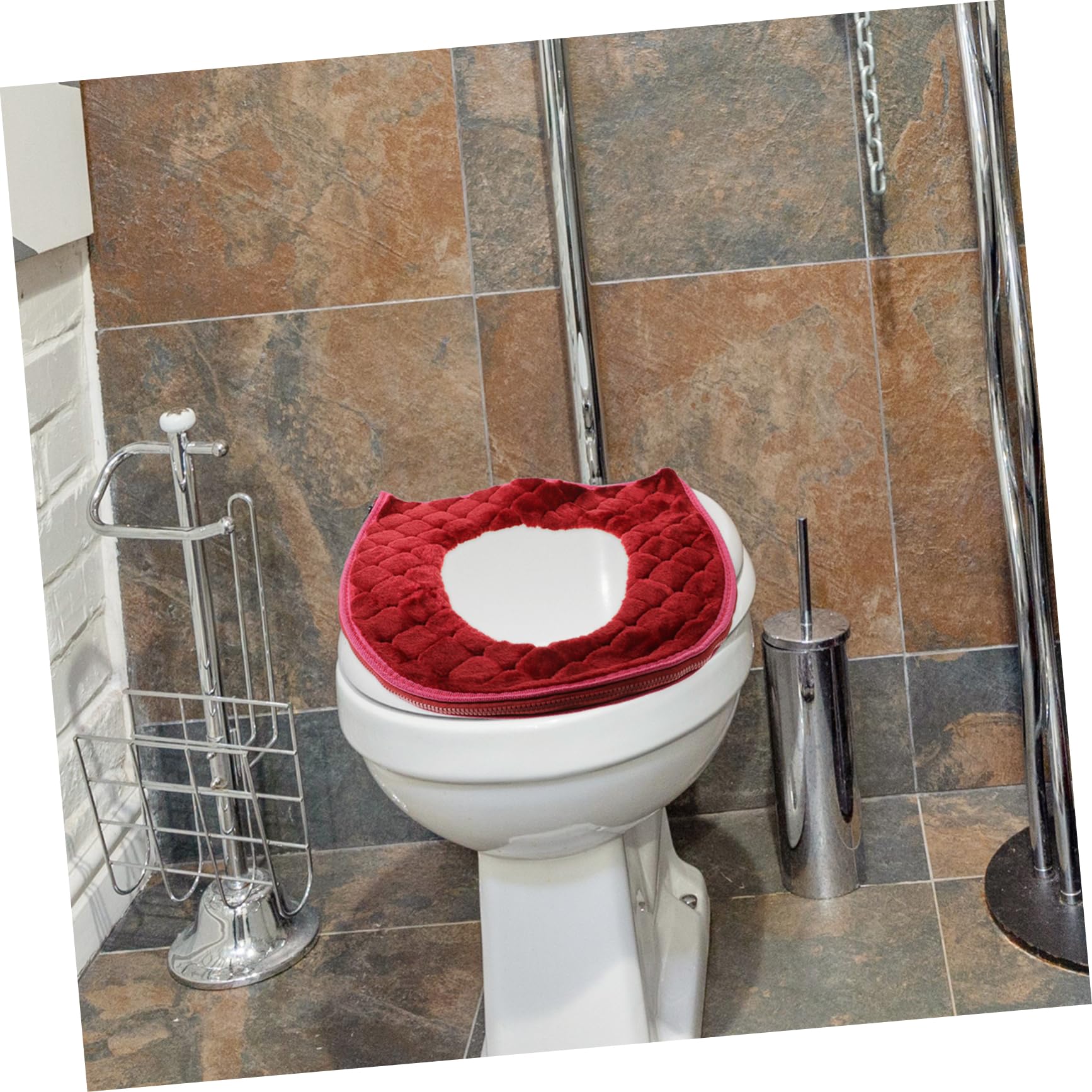 Beatifufu 2 Pcs Toilet Seat Cover Pad Washable Reusable Warm Seat Cover Zipper Purple and Red