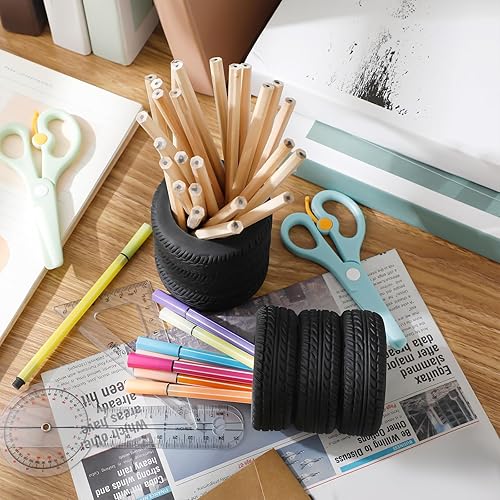 Miniatura 4 de Tenceur 8 piezas de soporte para bolígrafos en forma de neumático, decoración de escritorio para hombres, soporte para maceteros en forma de