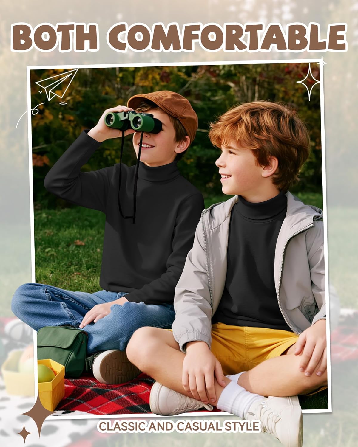 Boy's Long Sleeve Turtleneck Shirt Solid Color Mock Neck Top Soft Stretch Base Layer Tee Warm Casual Basic T-Shirt - Image 2