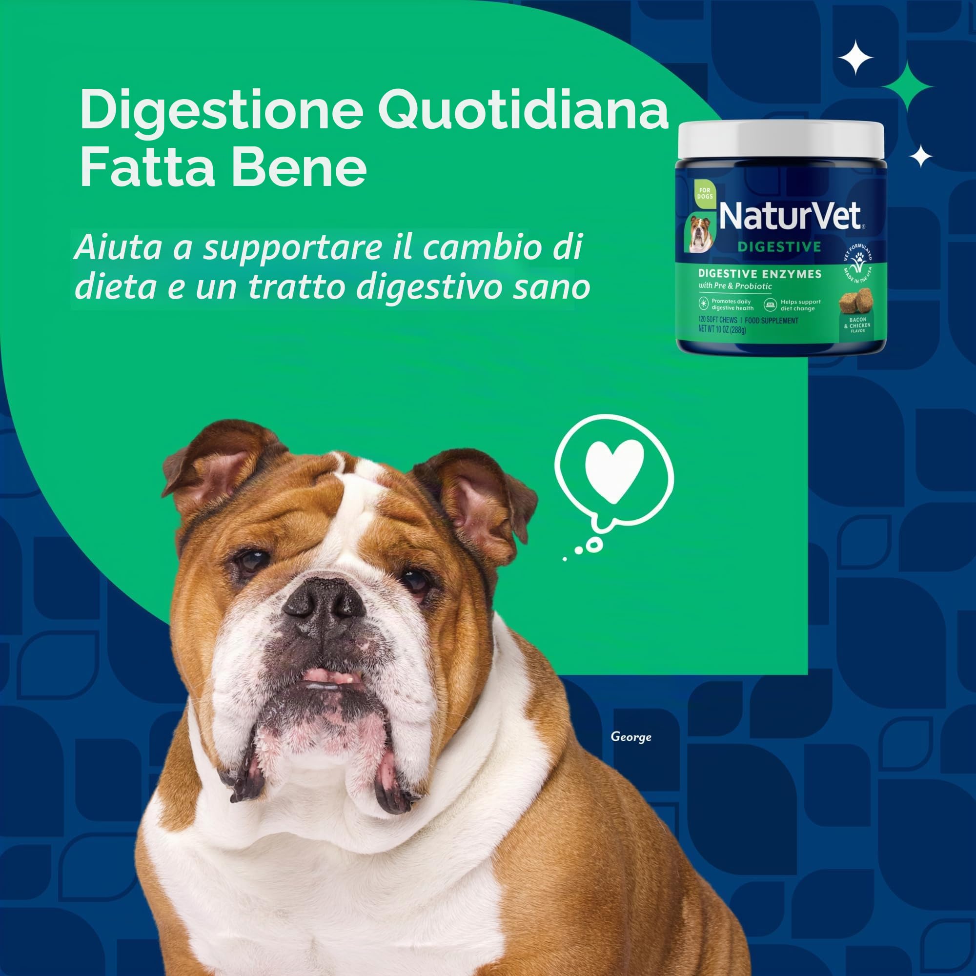 NaturVet – Enzimi digestivi - Plus Probiotici e prebiotici - Aiuta a sostenere Il Cambiamento della Dieta e Un Tratto digestivo Sano - per Cani e Gatti (masticabili Morbidi, 120 Pezzi)