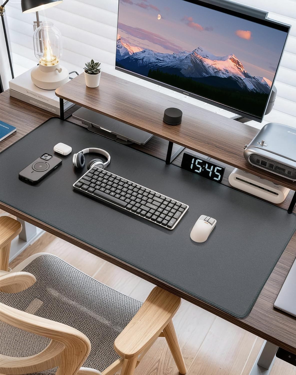 Reniteco Waterproof Large Gaming Mouse Pad with Durable Stitched Edges, Non-Slip Rubber Base, Grainy Jacquard Mouse Mat Desk Pad for Home Office Gaming, 35.4''x15.7''x0.12'', Matte Gray