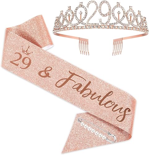 BRT Bearingshui Fabulosa banda y tiara para mujer, tiara de oro rosa para fiesta de cumpleaños 29