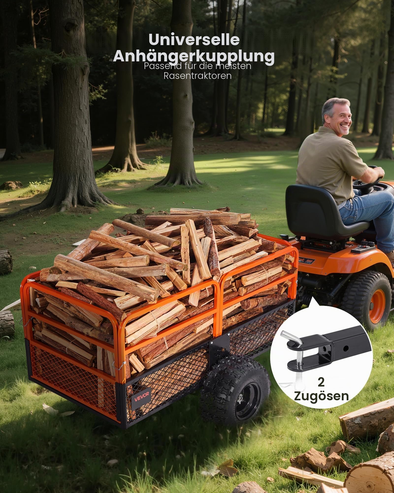 VEVOR Kippanhänger, 800,59 kg, ATV-UTV-Anhänger aus Stahl zum Hinterherziehen, Kipper mit Abnehmbarer Rückwand, Gartenanhänger zum Hinterherziehen für Rasenmäher, Traktoren und Gartenabfälle