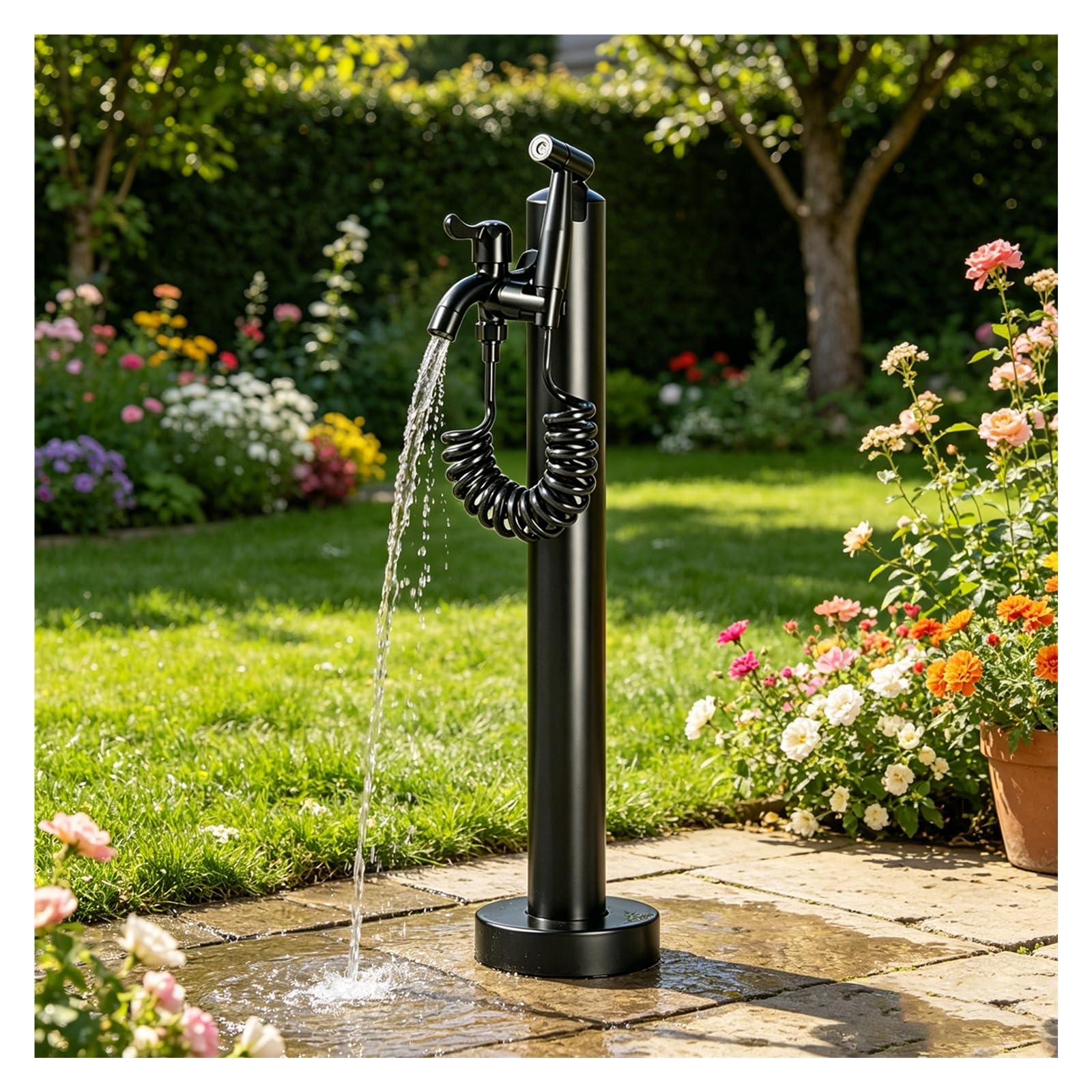 Vertical Garden Water Column, Floor Hydrant with Double Spout Faucet, Yard Hydrant for Backyard and Irrigation