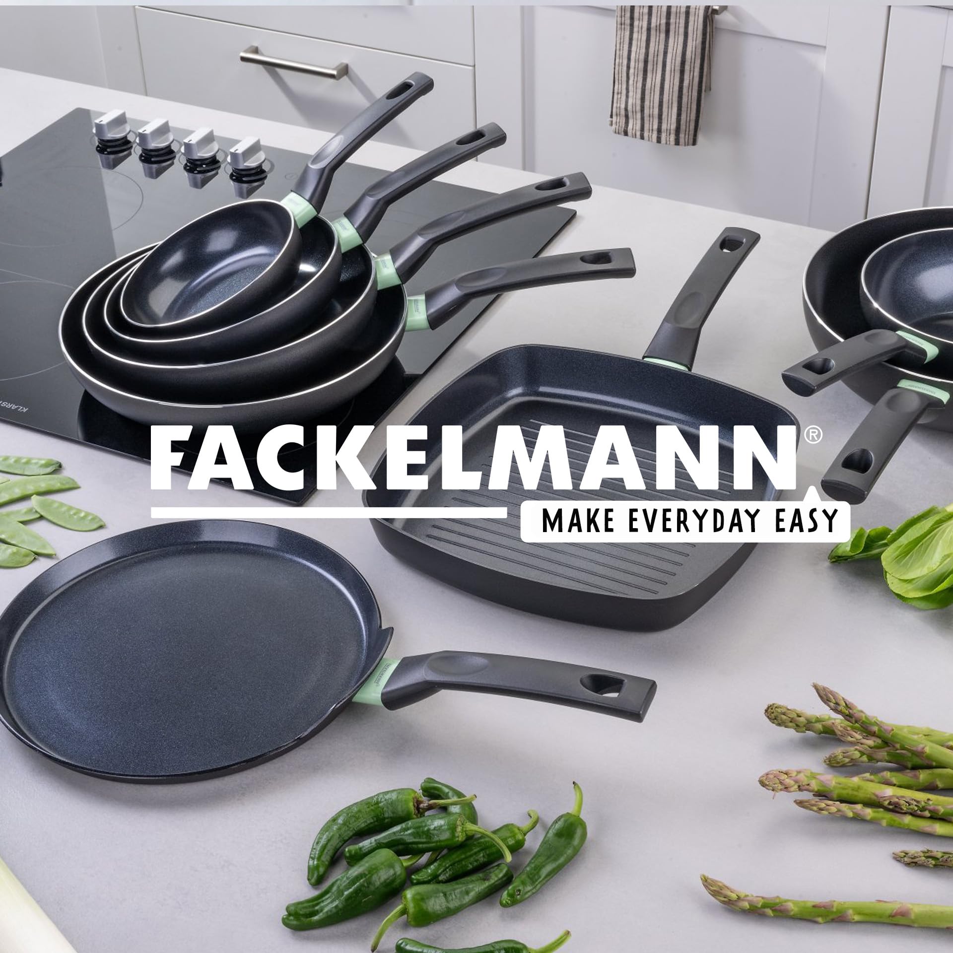 Fackelmann Brandao Set de 3 sartenes antiadherentes, 20/24/28 cm, Aluminio Reciclado, Revestimiento Antiadherente Cerámico Resistente hasta 400ºC, Libres de PFA, Aptas para Inducción