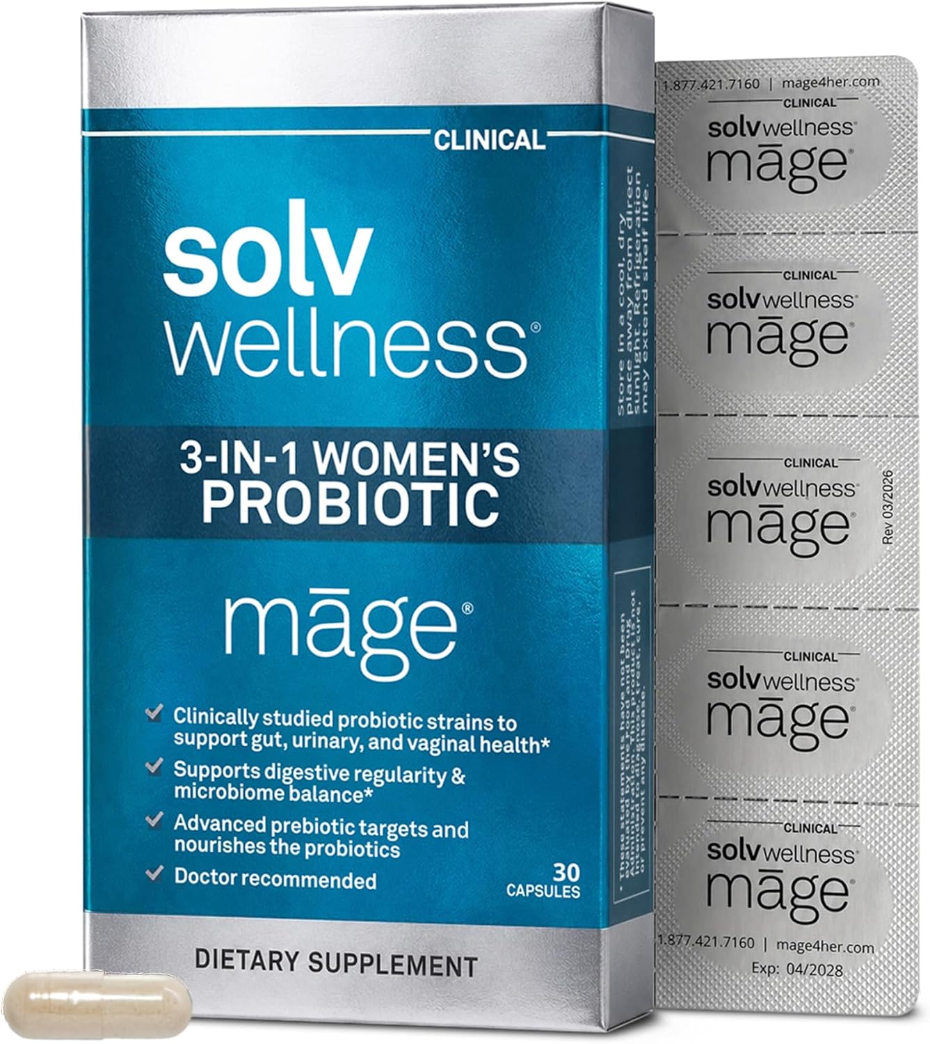 Solv Wellness Mage 3-in-1 Women's Prebiotic & Probiotic, 30 Capsules