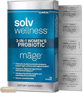 Solv Wellness Mage Probiotic for Her, Daily Womens Prebiotic and Probiotics Blend Nutritional Supplements for Digestive, Vaginal PH Balance, Urinary Tract Health Support, 30 Capsules