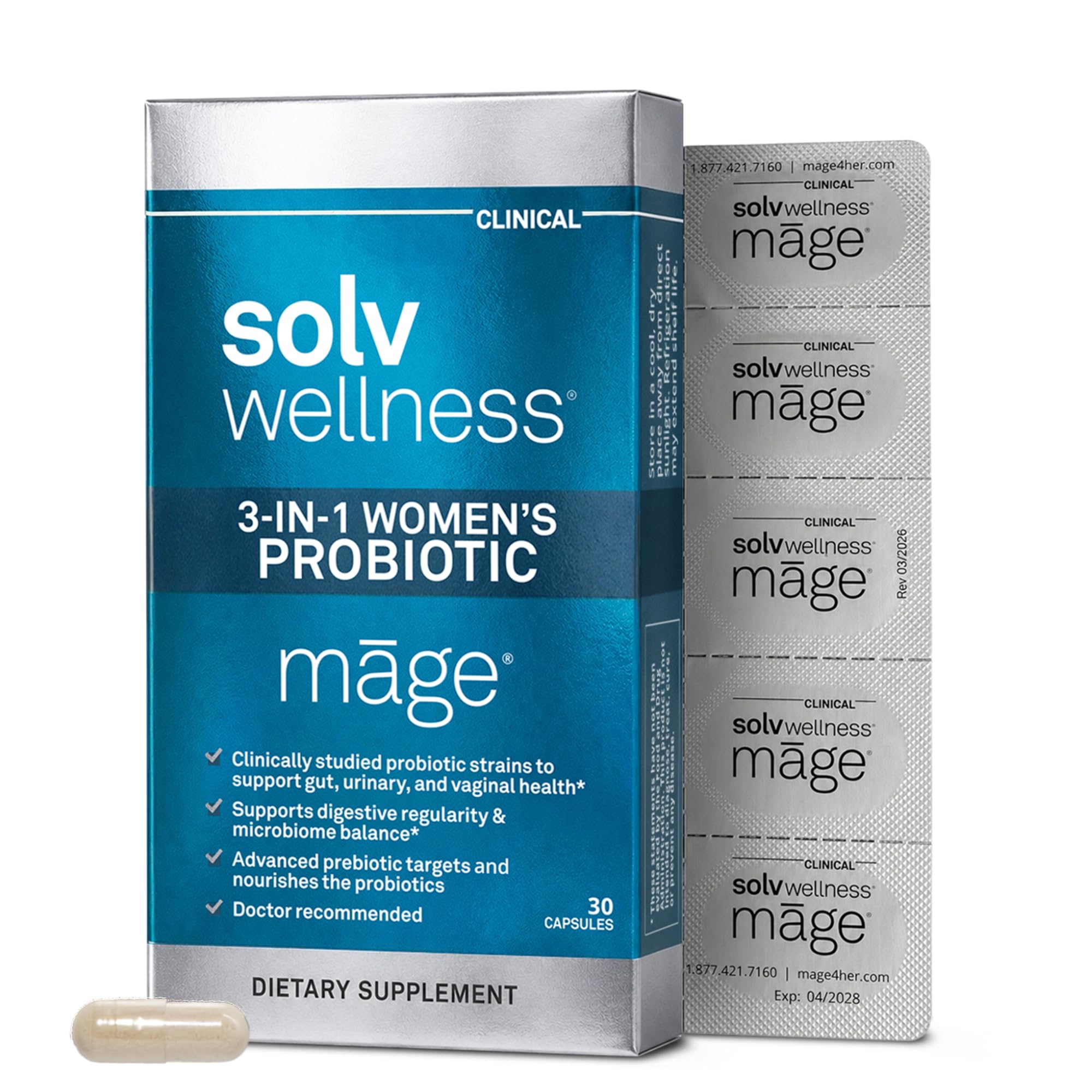 Solv Wellness Mage 3-in-1 Women's Prebiotic & Probiotic, 30 Capsules
