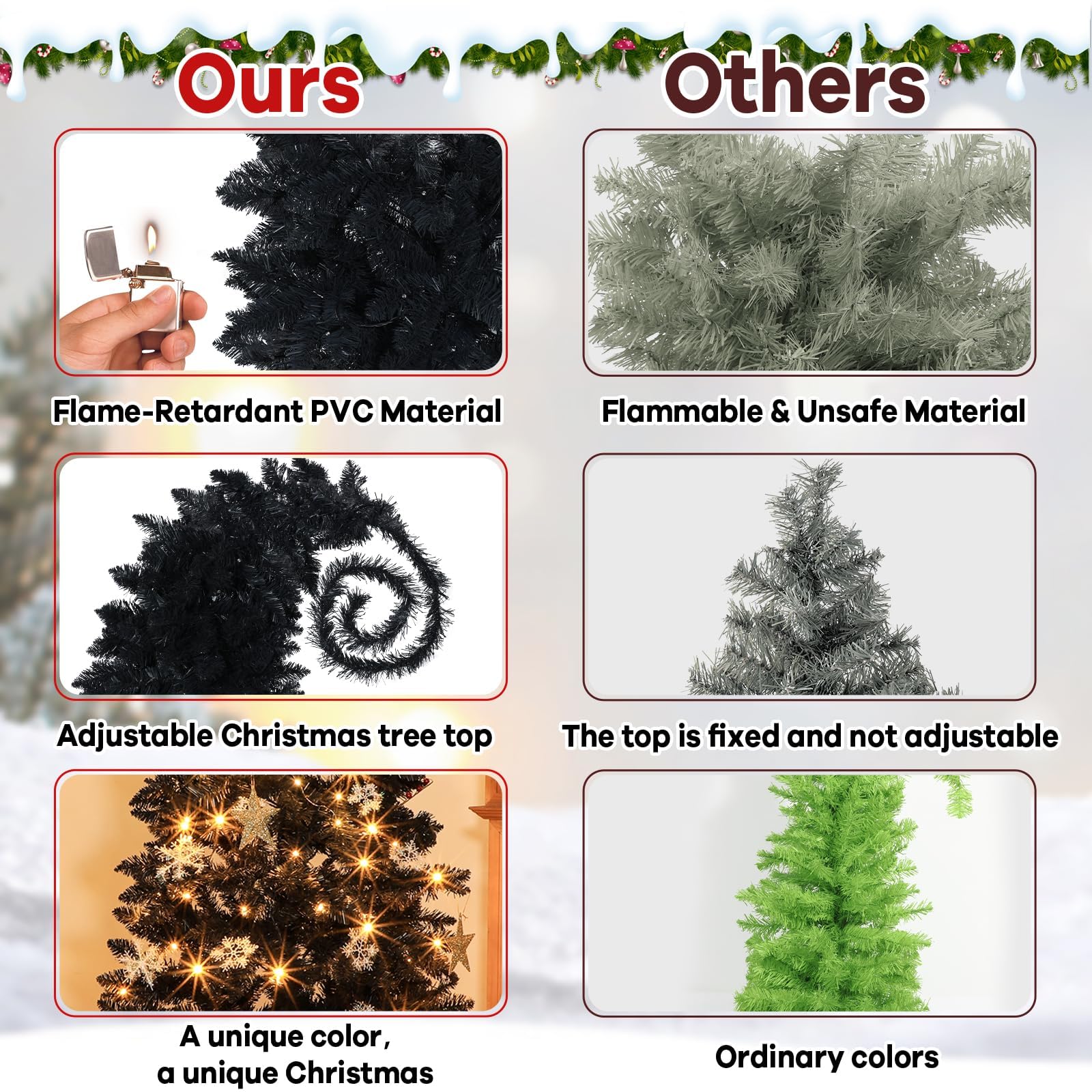 UL588 Sapin de Noël artificiel pliable de 1,5 m avec support – Sapin de Noël pliable avec branche – Sapins de Noël en plastique – Décorations de fête de Noël – Fournitures pour salon, maison et bureau