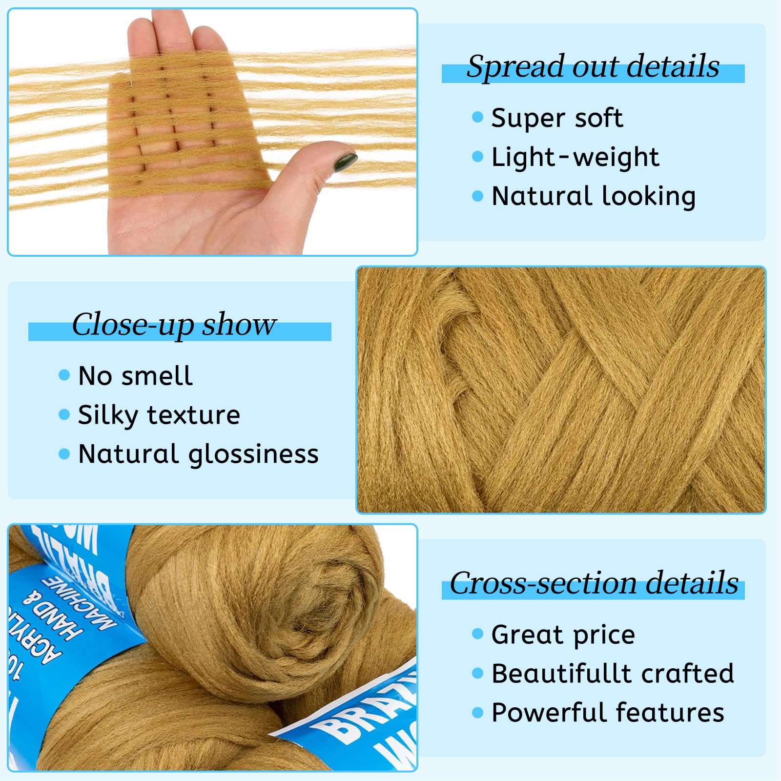 Ainimiu 4 Roll Brazilian Wool Hair for Braiding Faux Locs Crochet for Women Synthetic Braiding Hair Extensions - Image 3