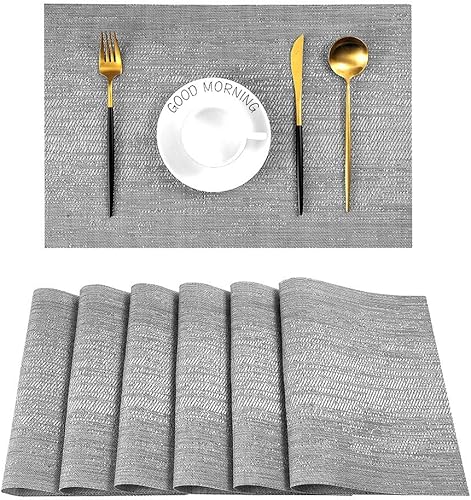 Leetaltree - Manteles individuales, resistentes al calor, antideslizantes, para mesa de comedor, lavables, duraderos, tejido de PVC (color gris,
