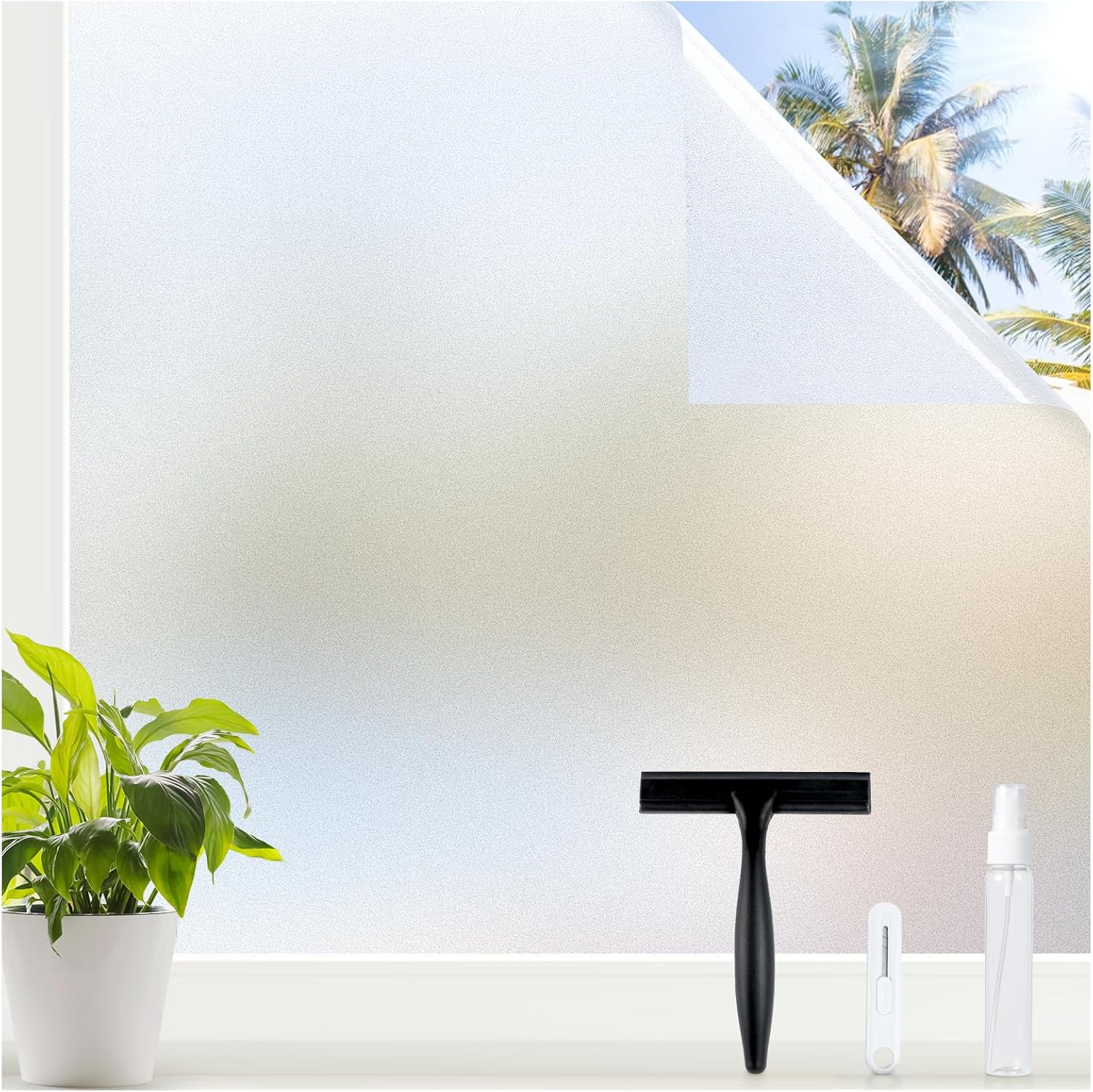 rabbitgoo Window Privacy Film for Glass Windows with Kit Decorative Clings UV Blocking Heat Control Static Cling Removable Bathroom Bedroom Door Home Coverings Pure, 23.6 x 78.7 inches 23.6" x 78.7" Pure